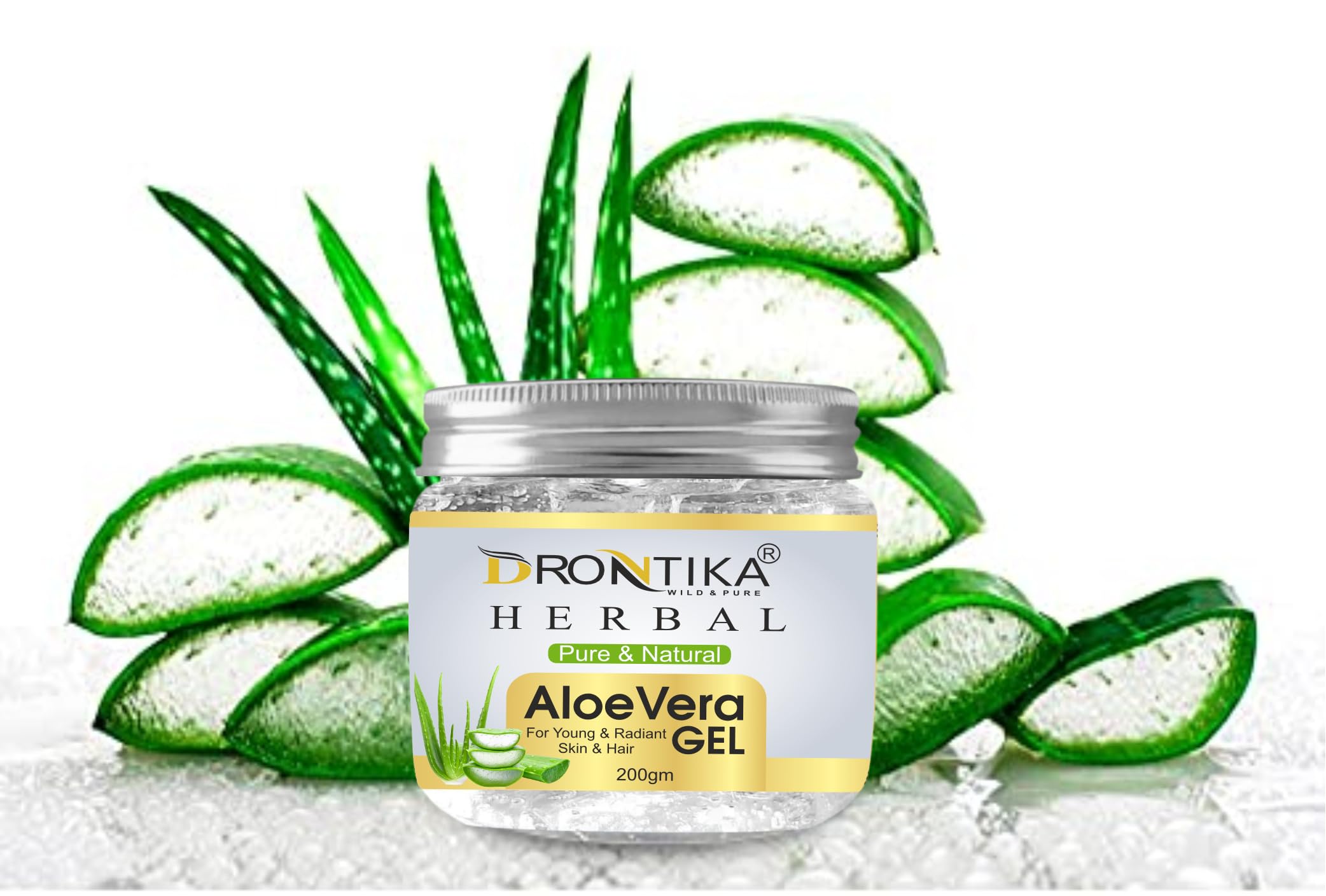 **Drontika Herbal Natural Ayurvedic Aloe Vera Gel – Transparent Skin & Hair Care with Vitamin E, Paraben-Free, 200g (Pack of 2) – Soothes Sunburn, Hydrates Dry Skin & Tames Frizzy Hair**