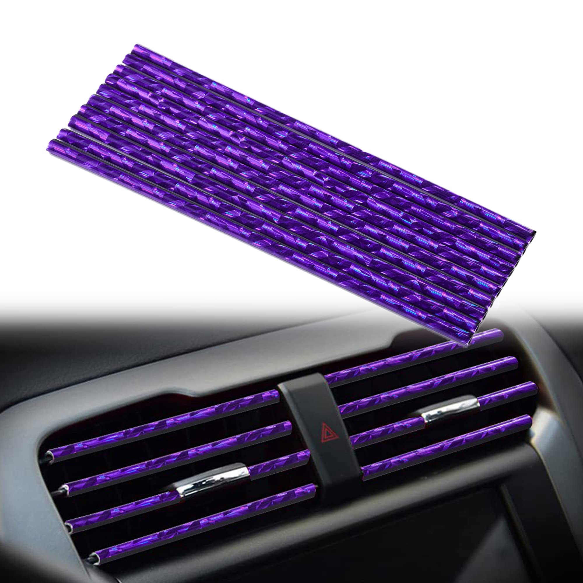10Pcs Violet Car AC Vent Decoration Strip - DIY Interior Moulding Trim for Auto Air Conditioner Outlet, Upgrade Your Car Interior Accessories for Stylish Driving Experience