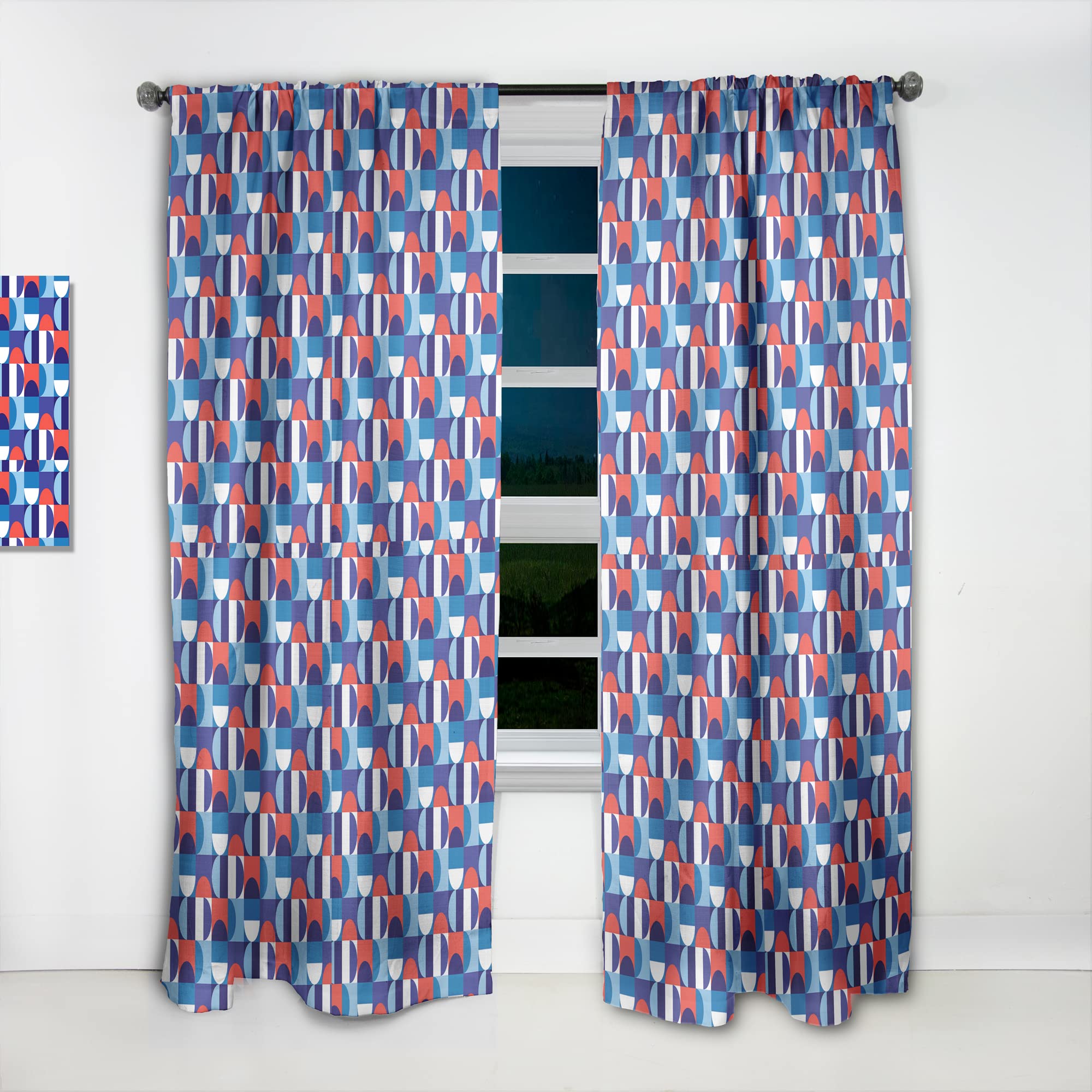 Blue, Red & White Polka Dot Thermal Insulated Curtains - 52x90 Single Panel for Bedroom & Living Room - Blackout Drapes for Home Decor, Privacy & Energy Efficiency