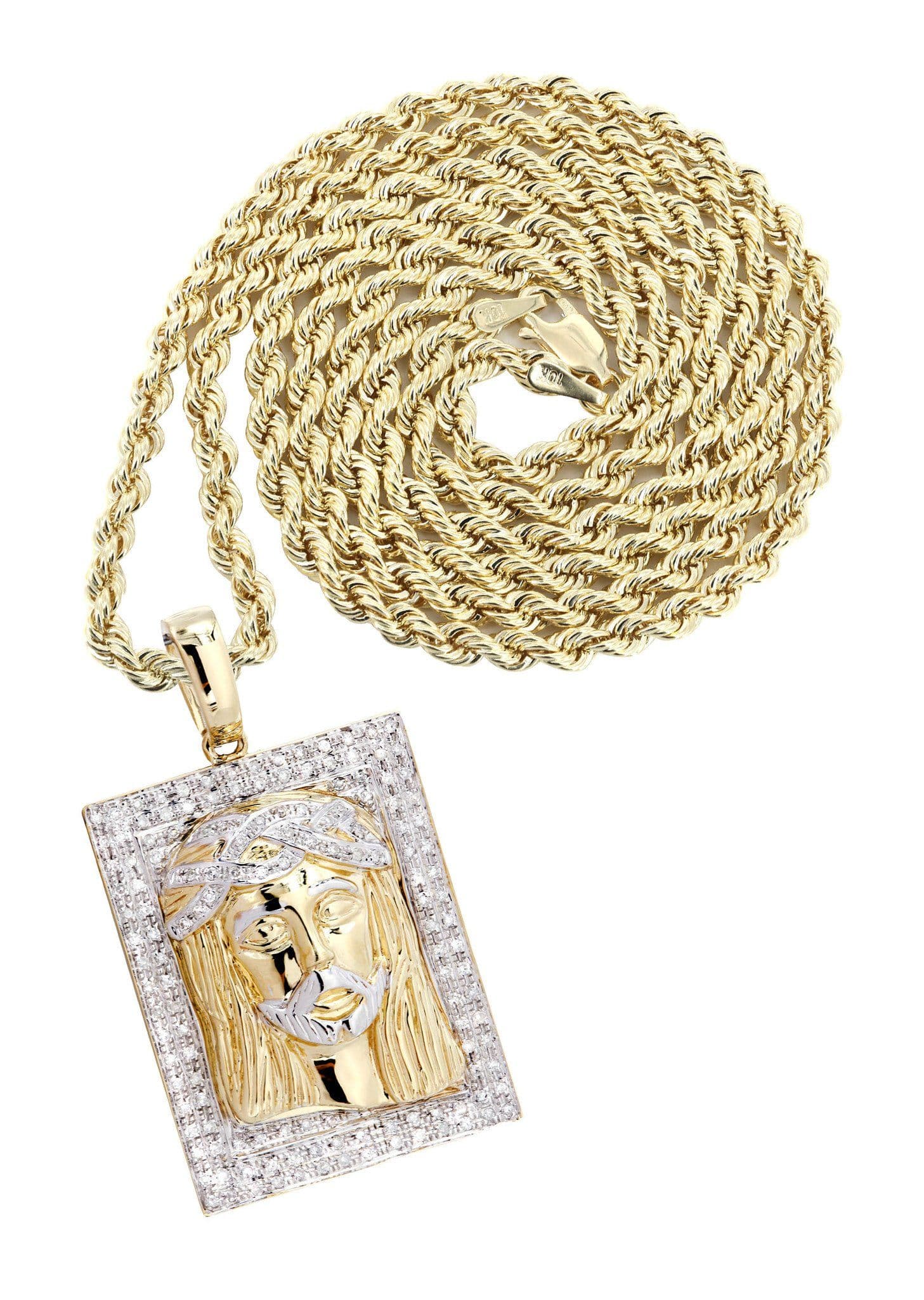 10K Yellow Gold Jesus Head Diamond Necklace - 0.48 Carats Diamond Cross Pendant for Women | Religious Jewelry Gift for Baptism, First Communion & Church Events