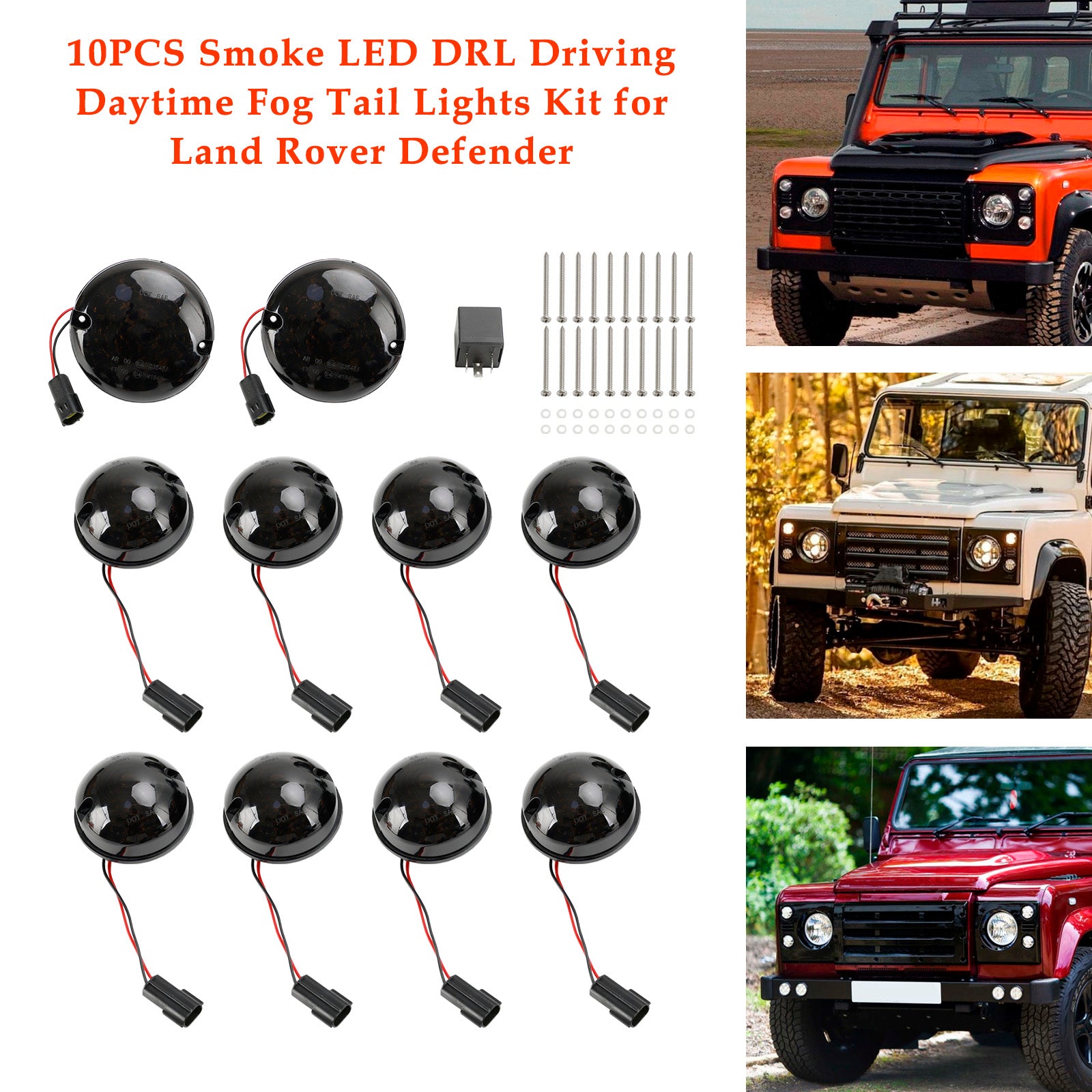 10PCS Smoke LED DRL Daytime Running Lights & Fog Tail Lights Kit for Land Rover Defender - Upgrade Your Off-Road Adventure & Nighttime Safety