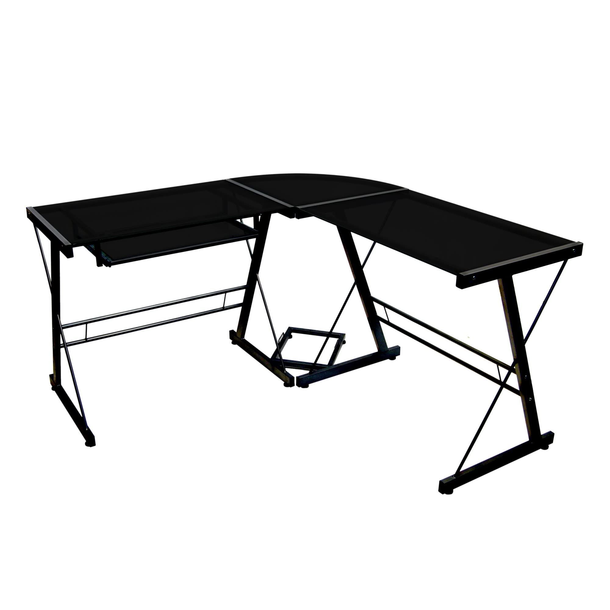 Walker Edison Ellis Modern L-Shaped Black Corner Computer Desk with Keyboard Tray - 51 Inch Home Office & Gaming Desk for Small Spaces, Workstations & PC Setups