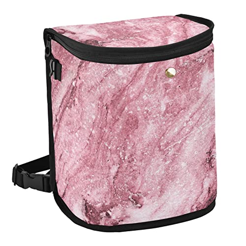 Pink Marble Collapsible Hanging Car Trash Can - Leakproof Portable Vehicle Garbage Bag Organizer for SUV, Sedan, Truck | Car Interior Accessories for Road Trips & Daily Commute