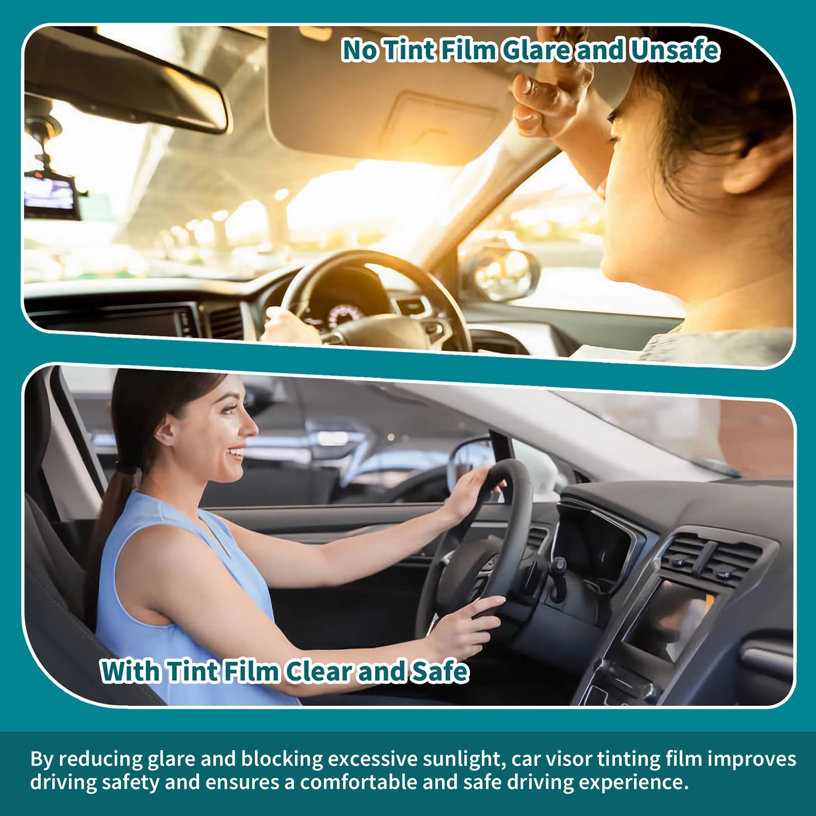 2-Pack Car Front Window Sun Visor Tint Film - Heat Insulating & UV Protection Window Tint Strip (7.8