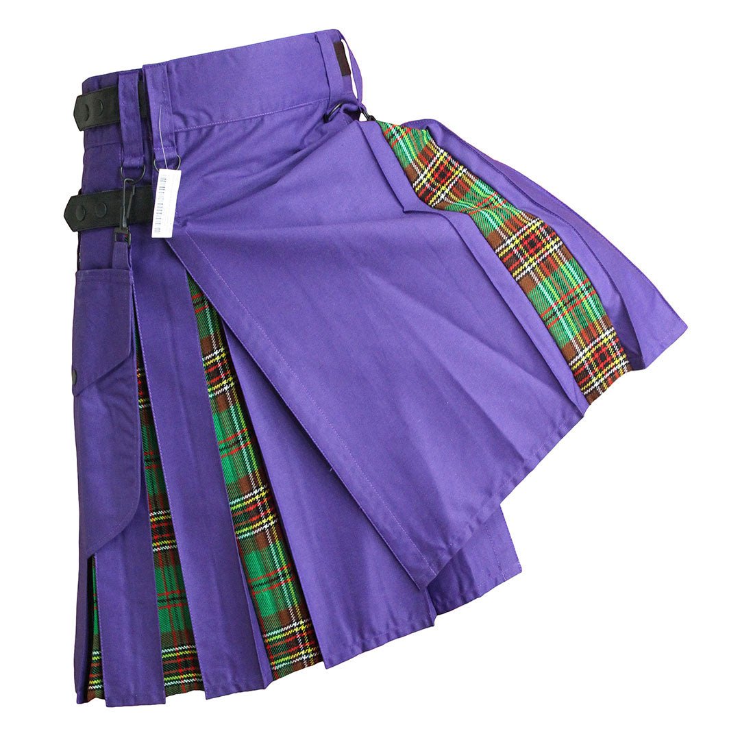Men's Hybrid Kilt in Purple Tartan - Traditional Scottish Utility Kilt for Casual Wear, Renaissance Fairs & Highland Games