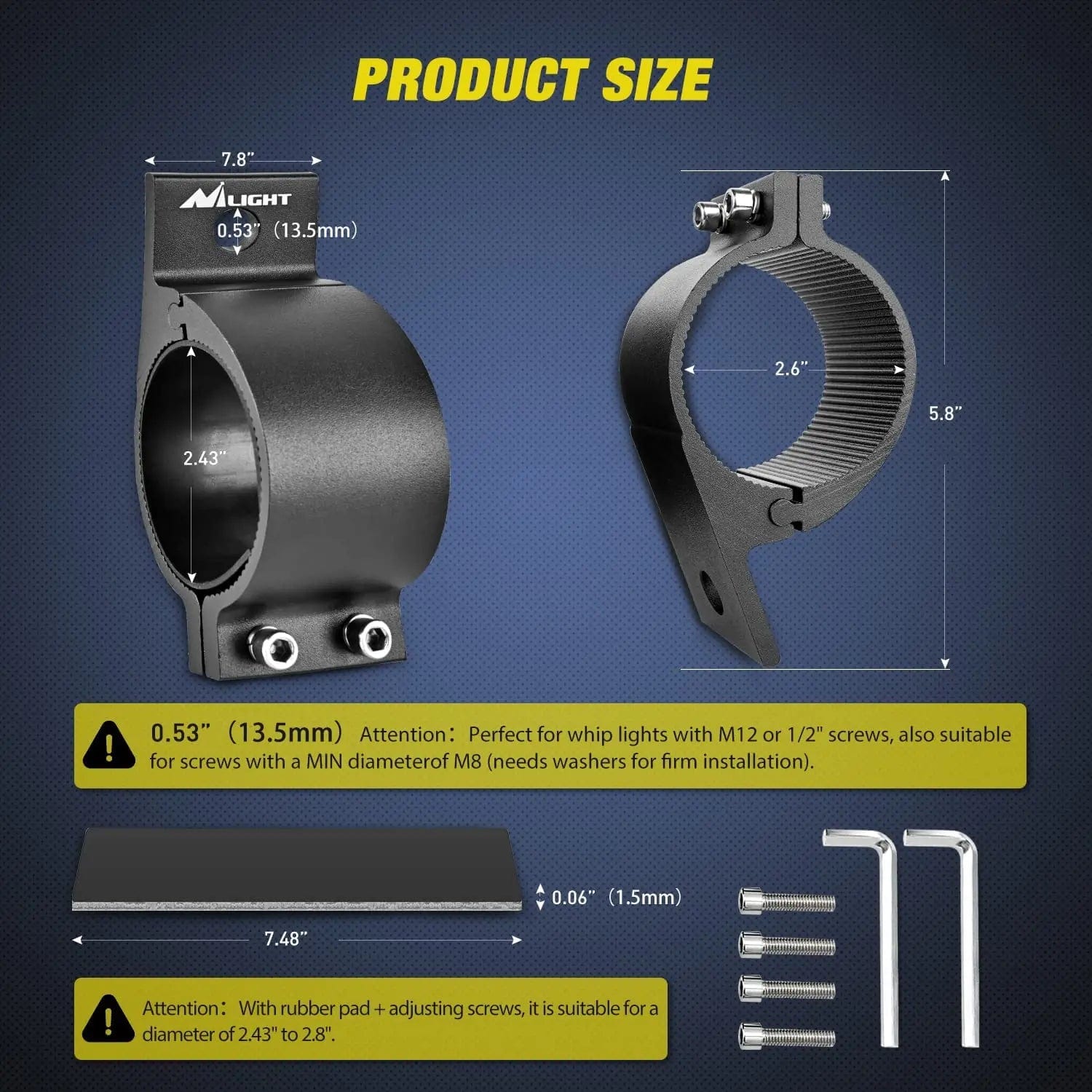 Heavy Duty Tube Clamp Mount Bracket Kit for 2.43in & 2.8in Round Bull Bars (Pair) - Perfect for Off-Road Vehicles, Trucks & SUV Accessories Installation