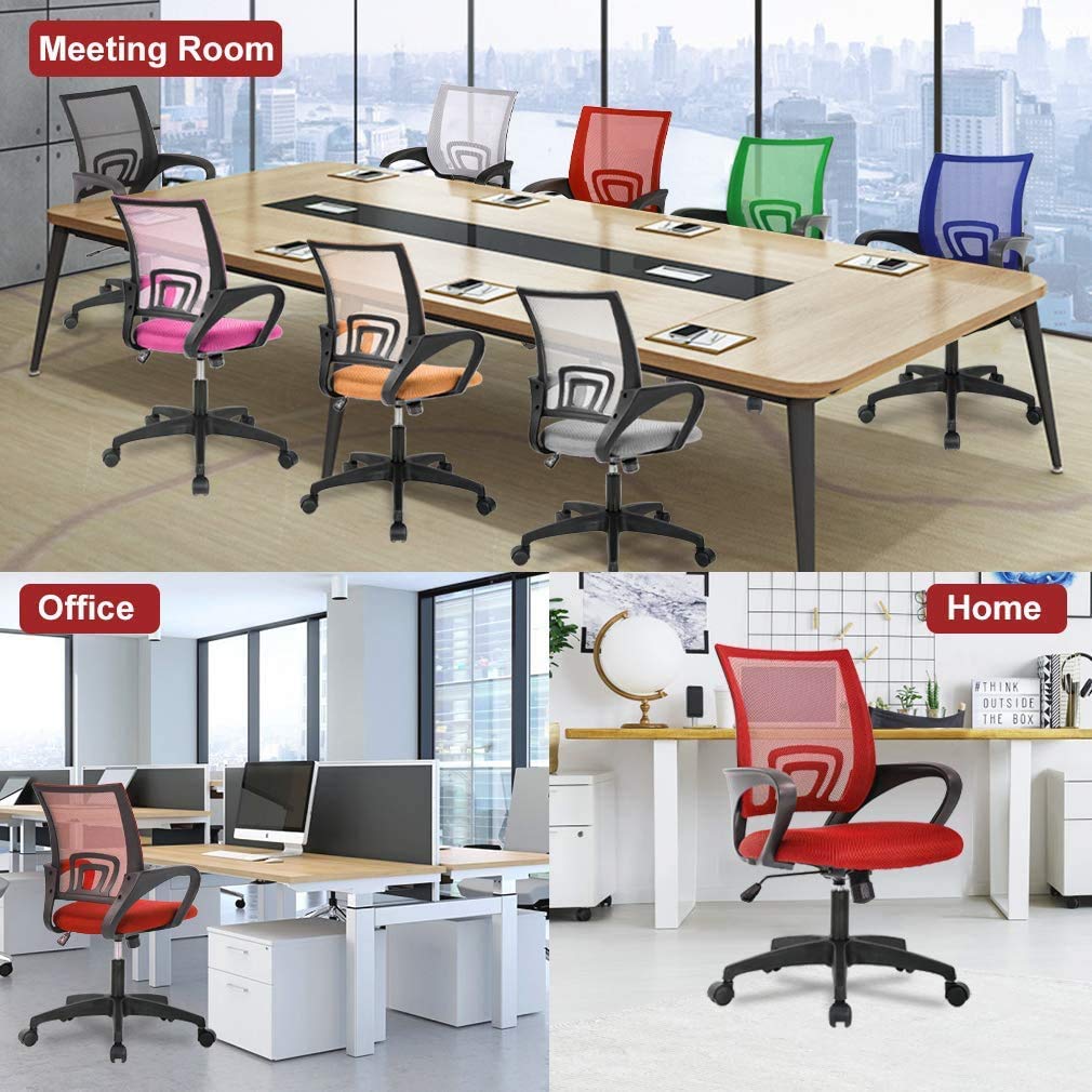 Ergonomic Mesh Office Chair with Lumbar Support - Adjustable Swivel Desk Chair for Home & Work (Red)