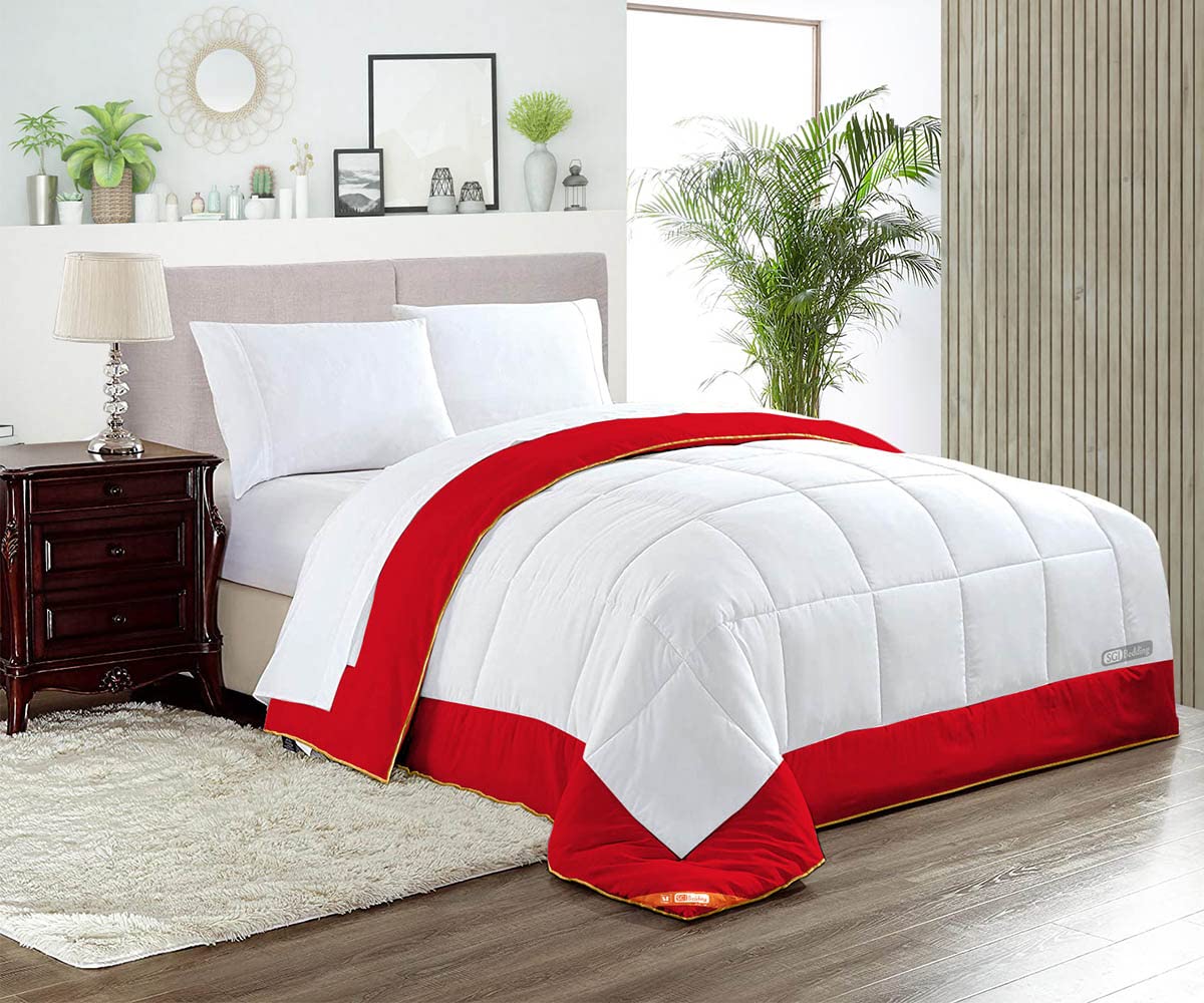 Premium California King Comforter Set - 300 GSM Plush Siliconized Microfiber Fill, Two-Tone Blood Red Design, Quilted Fluffy Soft Duvet Insert with Pillowcases & Piping | Luxury Bedding for Master Bedroom, Guest Room & Hotel Use