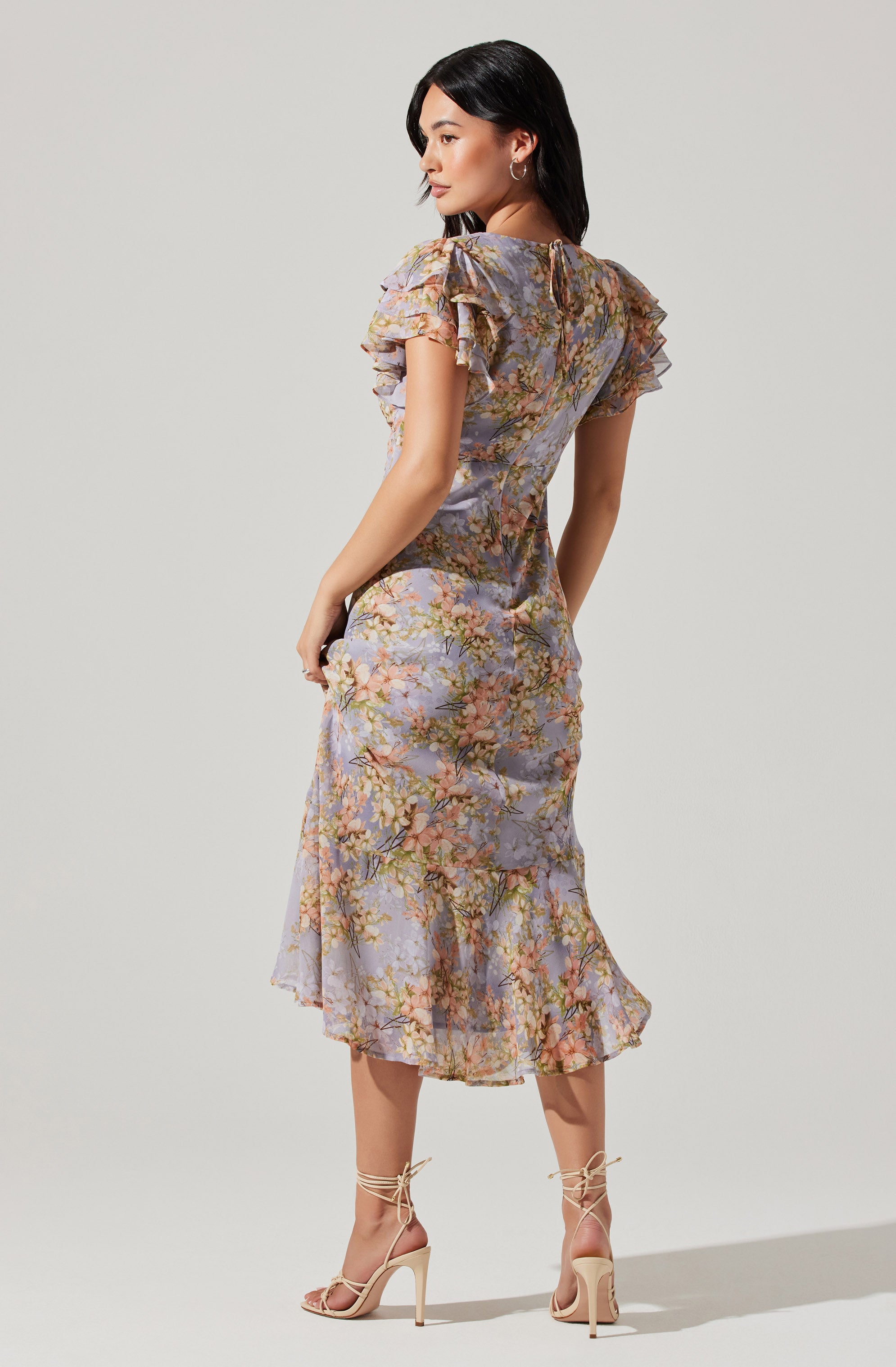 Celestine Floral Flutter Sleeve Midi Dress - Women's Boho Summer Dress for Beach, Wedding & Vacation