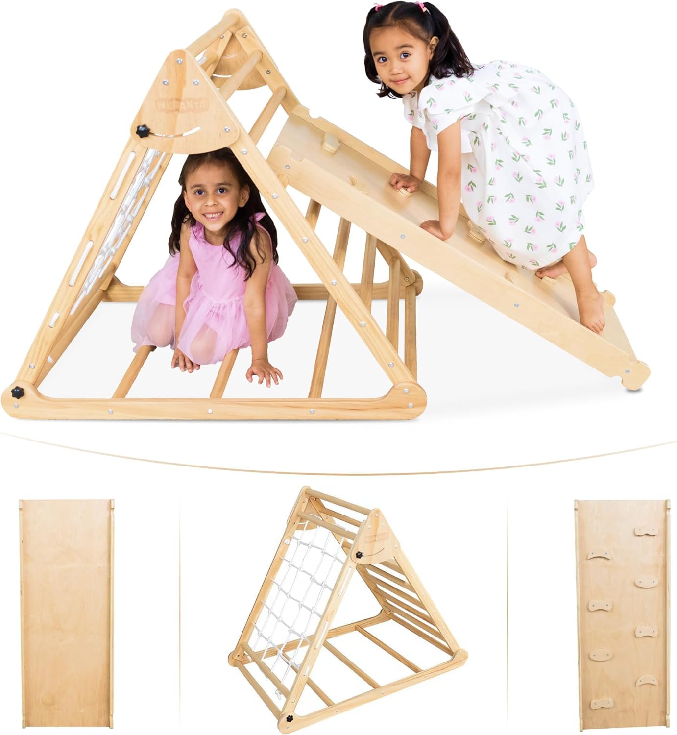 4-in-1 Wooden Climbing Set for Toddlers - Triangle Climber with Ramp & Slide - Indoor/Outdoor Baby Climbing Toys - Montessori Play Equipment for Kids Ages 1-5 - Perfect for Home Playrooms, Daycares & Backyard Adventures