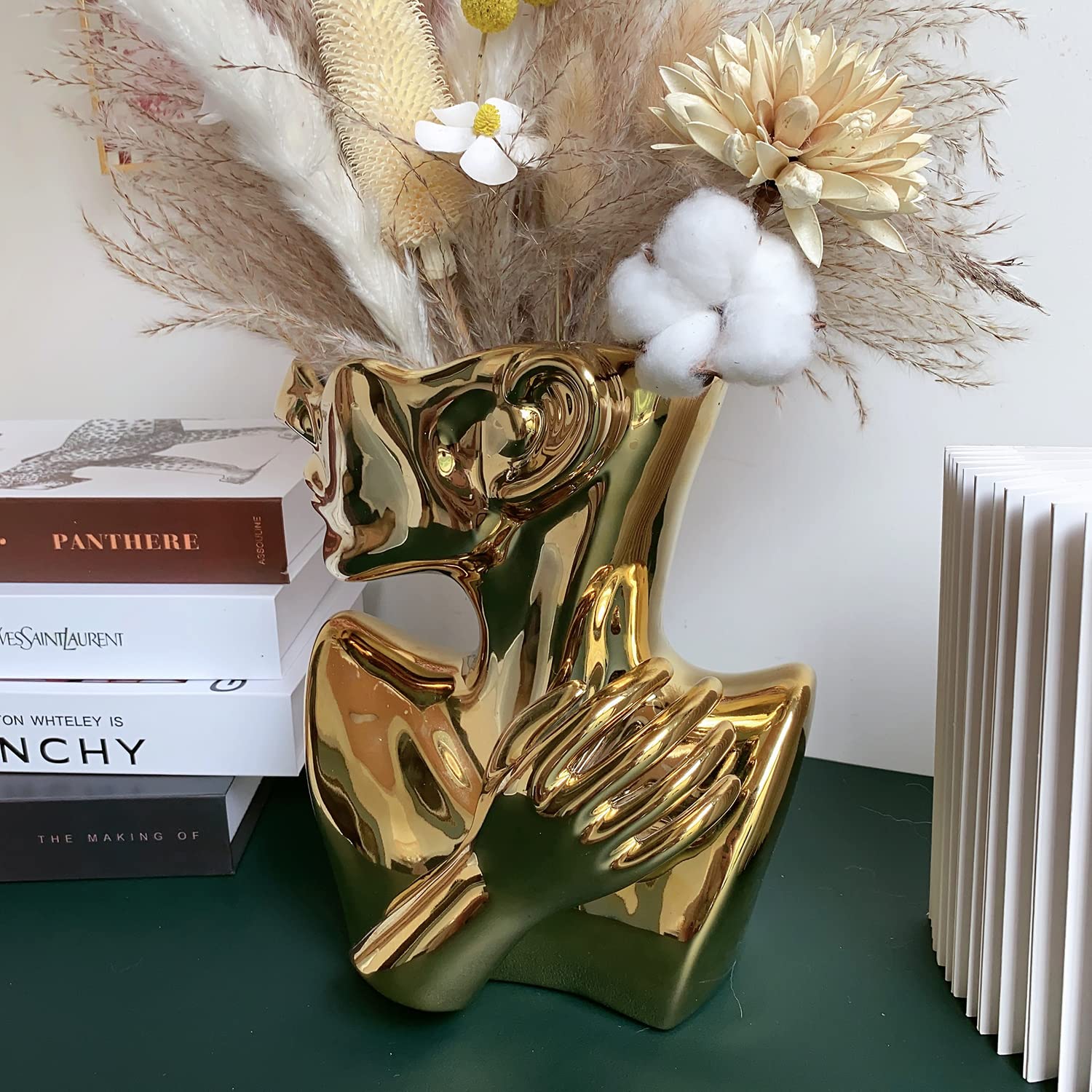 Handcrafted Ceramic Face Bust Vase - Unique Head Shaped Flower Pot for Home & Office Decor, Perfect Birthday Gift (Gold) | Elegant Centerpiece for Living Rooms, Wedding Decor & Housewarming Presents