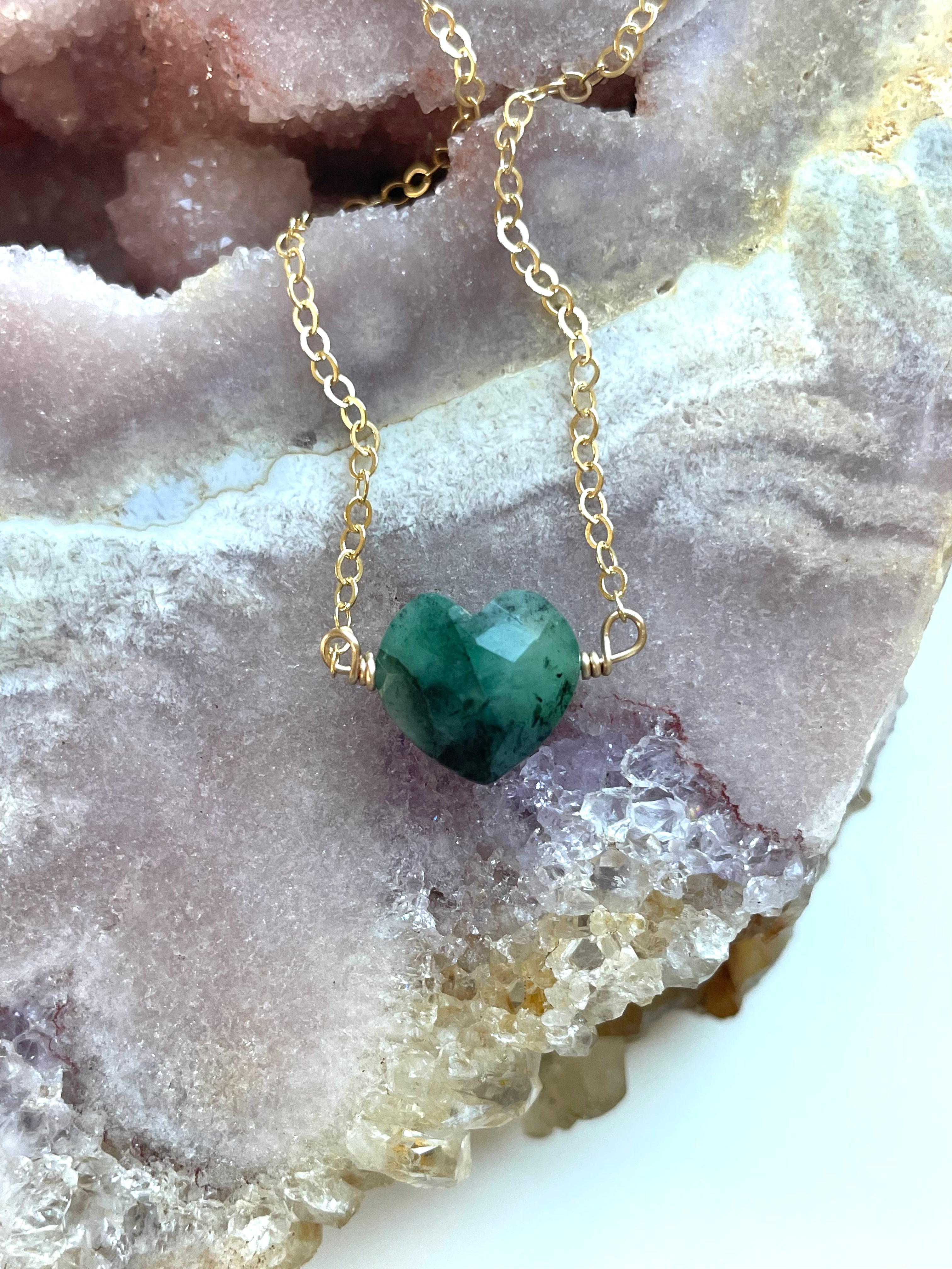 Emerald Heart Pendant Necklace - 14K Gold Plated Sterling Silver Jewelry for Women - Perfect Gift for Valentine's Day, Anniversary & Birthday - Elegant Necklace for Everyday Wear & Special Occasions