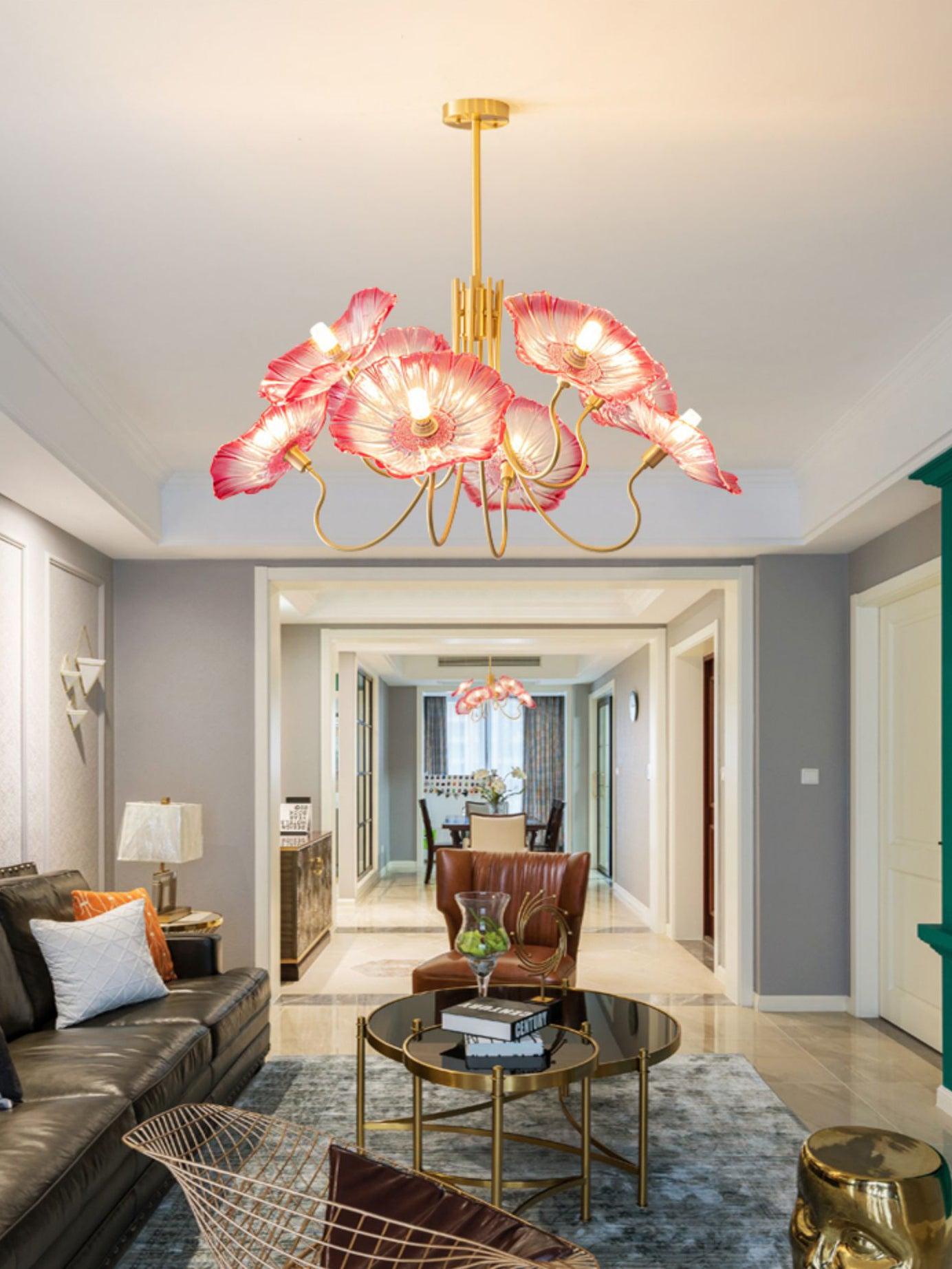 Elegant Lotus Leaf Glass Chandelier - Modern Crystal Ceiling Light Fixture for Dining Room, Living Room & Bedroom Decor