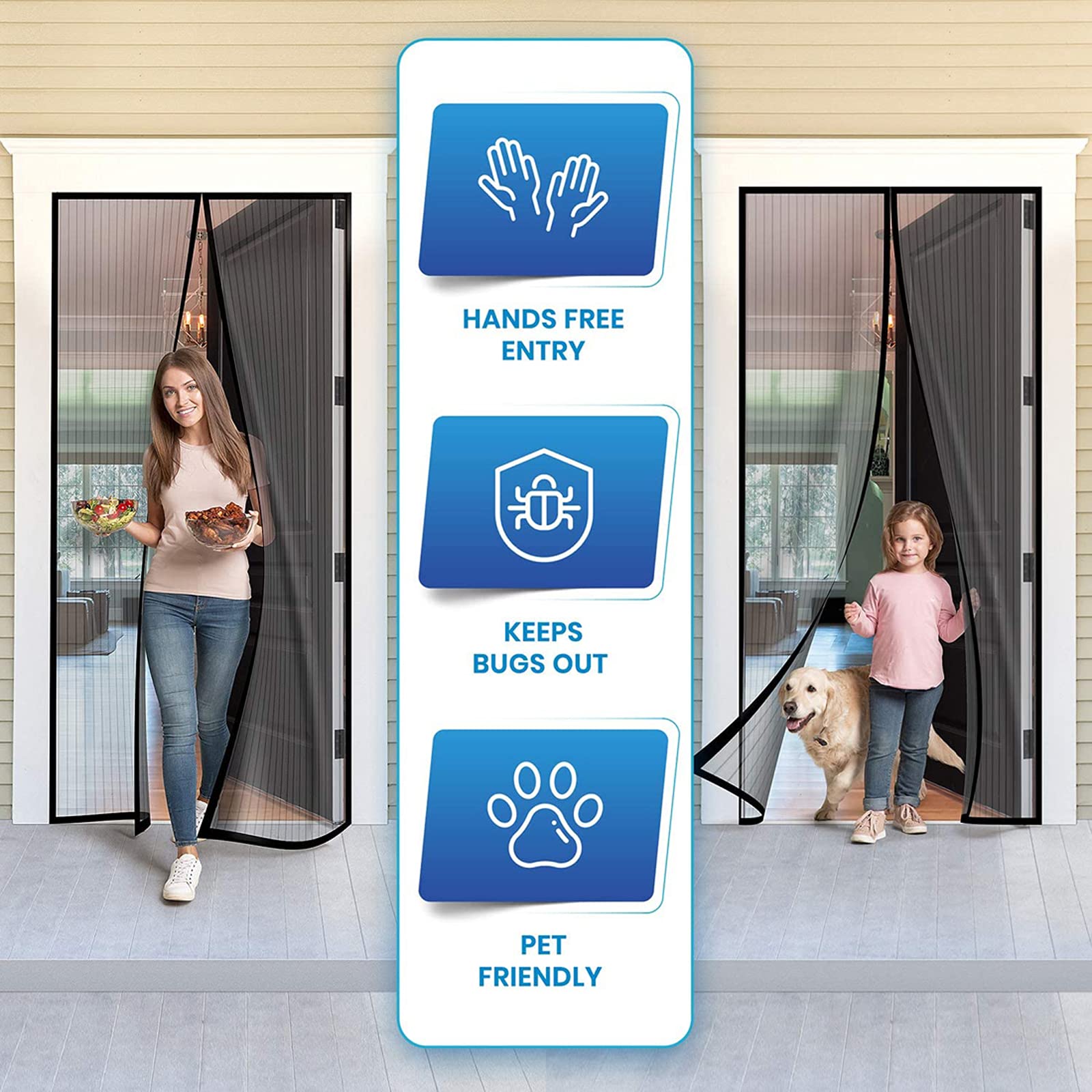 Heavy Duty 59x94 Inch Magnetic Screen Door - Fiberglass Mesh Curtain for Porch, Patio, Balcony & Sliding Doors | Durable Insect Protection for Home & Outdoor Living Spaces