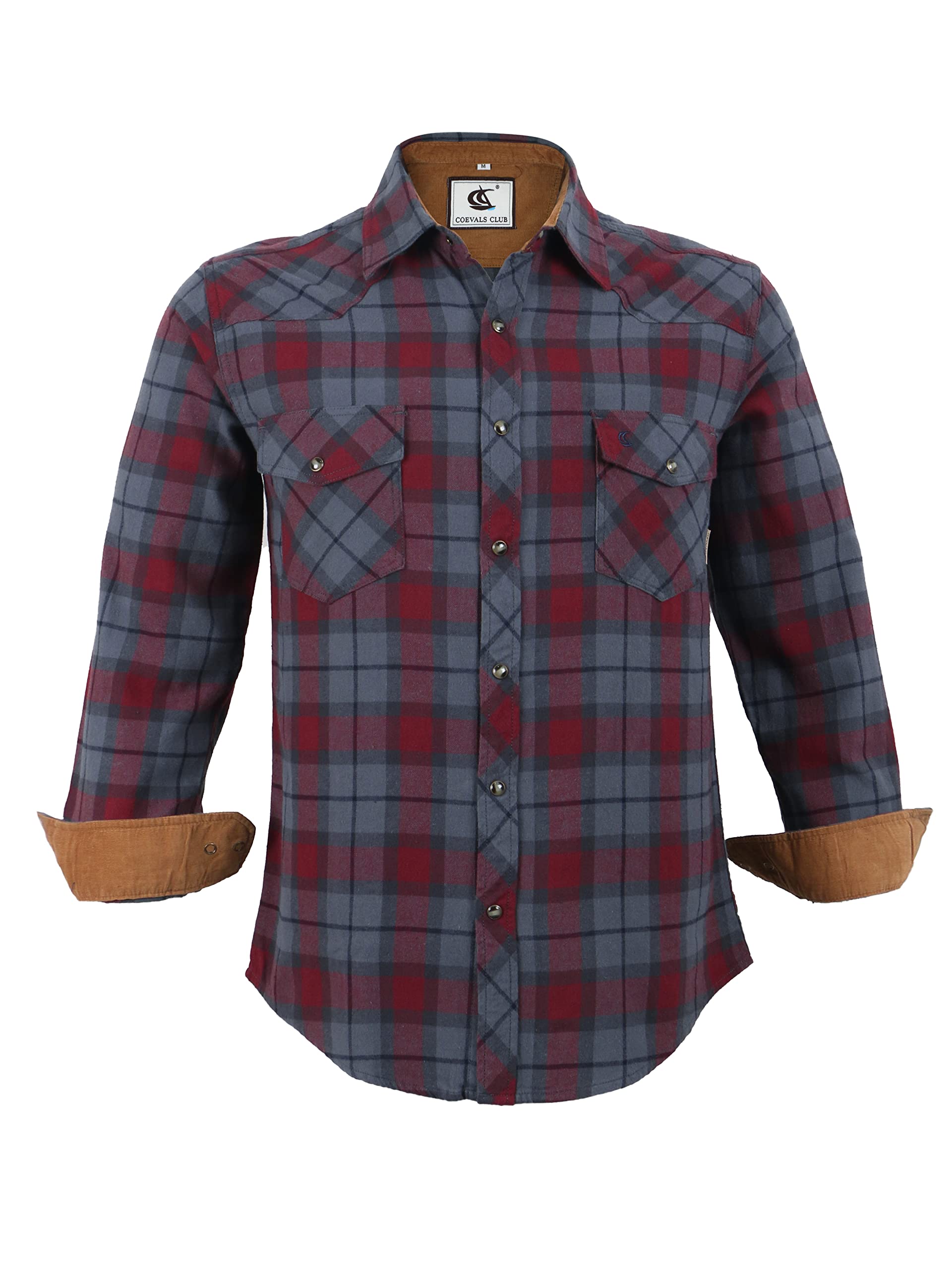 COEVALS CLUB Men's Flannel Shirts - Long Sleeve Western Snap Button Plaid Shirt for Casual & Work Wear | Perfect for Outdoor Adventures, Camping and Fall Layering