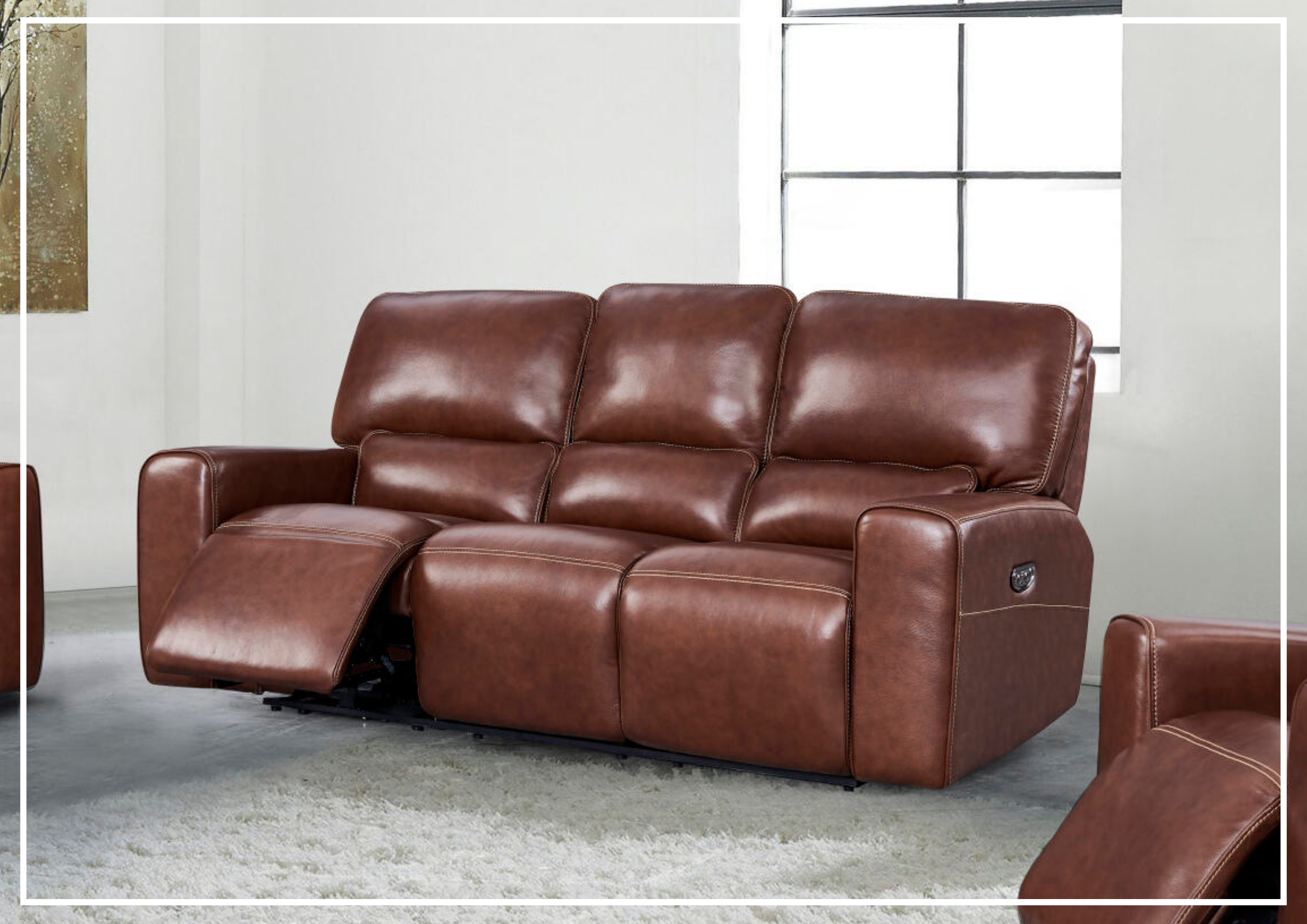 Gio Italia Bennett Power Leather 3-Seater Sofa in Brown - Luxurious Reclining Sofa for Living Room, Home Theater & Family Room Comfort