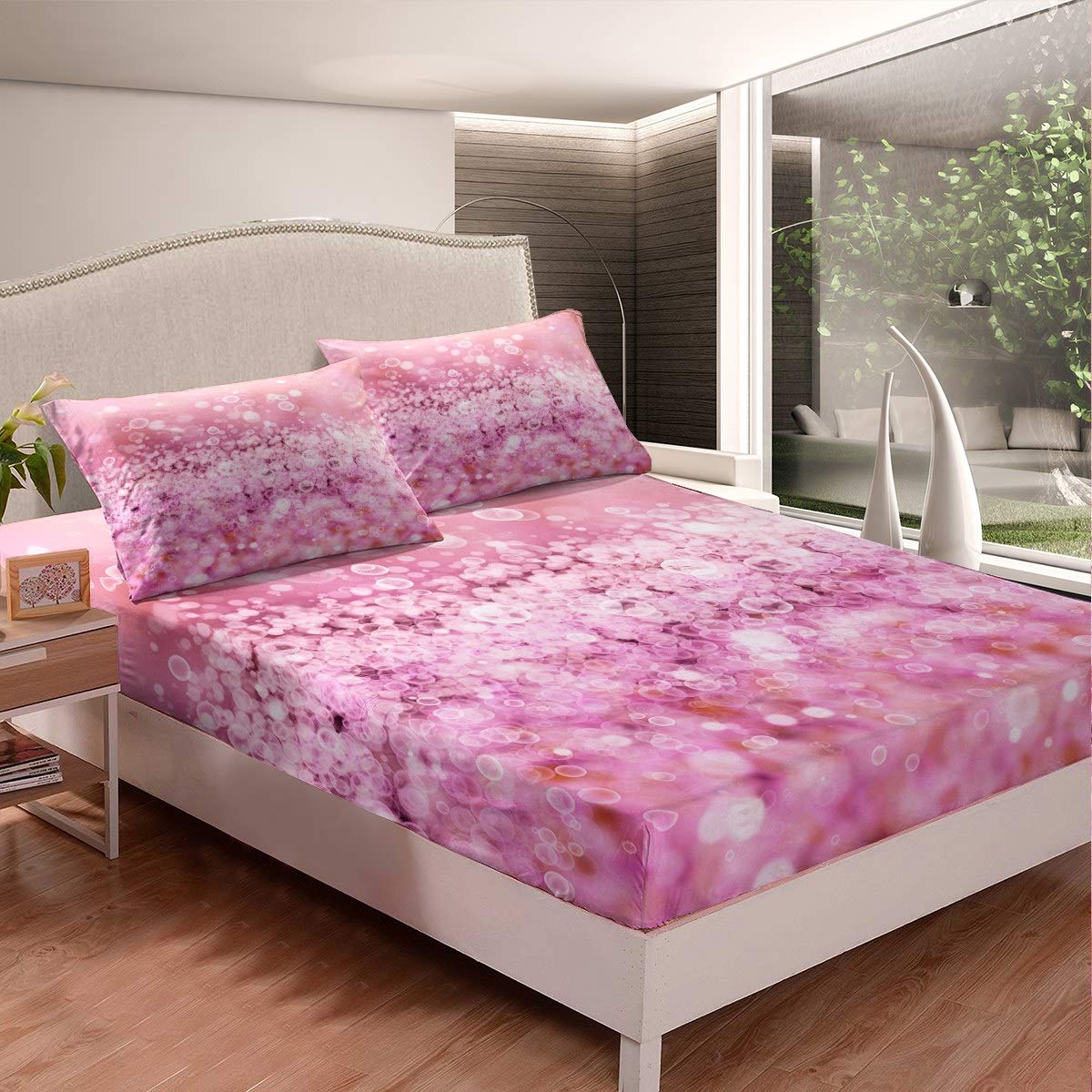 Pink Bubbles Twin Size Fitted Sheet Set for Girls - 2 Piece Fairy Tale Themed Nursery Bedding | Perfect for Kids' Bedrooms, Sleepovers & Princess-Themed Decor