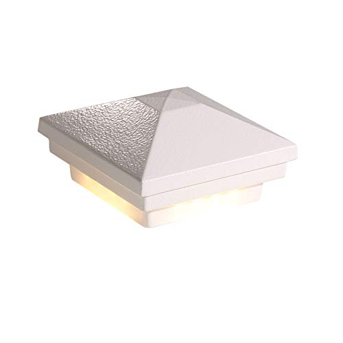 DEKOR LED Pyramid Post Cap Lights - Low Voltage Outdoor Lighting for Decks, Fences, Docks & Porches - Hammered White Finish (3.5