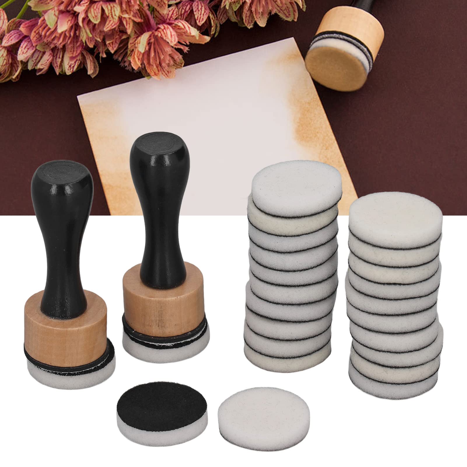Premium Ink Blending Tool Set with 24 Mini Round Foam Refills - Perfect for Scrapbooking, Card Making & Rubber Stamping - Artist-Grade Paint Mixing & Blending Brushes for Watercolor, Alcohol Ink & Acrylic Crafts