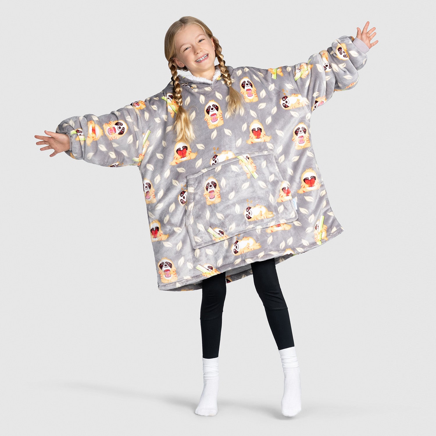 Cozy Lazy Sloth Kids Oodie Hoodie - Soft Fleece Wearable Blanket for Boys & Girls - Perfect for Sleepovers, Movie Nights & Winter Comfort