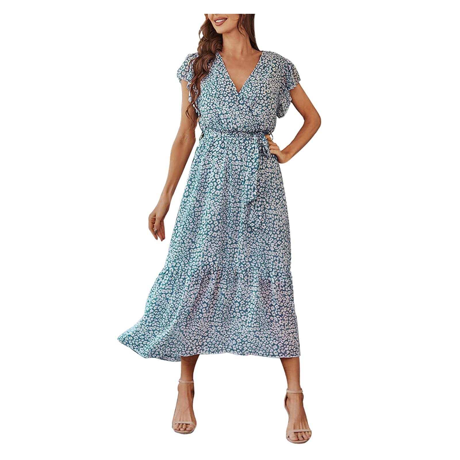Vintage Sleeveless Flowy Ruffle Maxi Dress for Women - Plus Size Summer Party Dress, Boho Long Dress for Spring & Summer Weddings, Beach Vacations, Date Nights