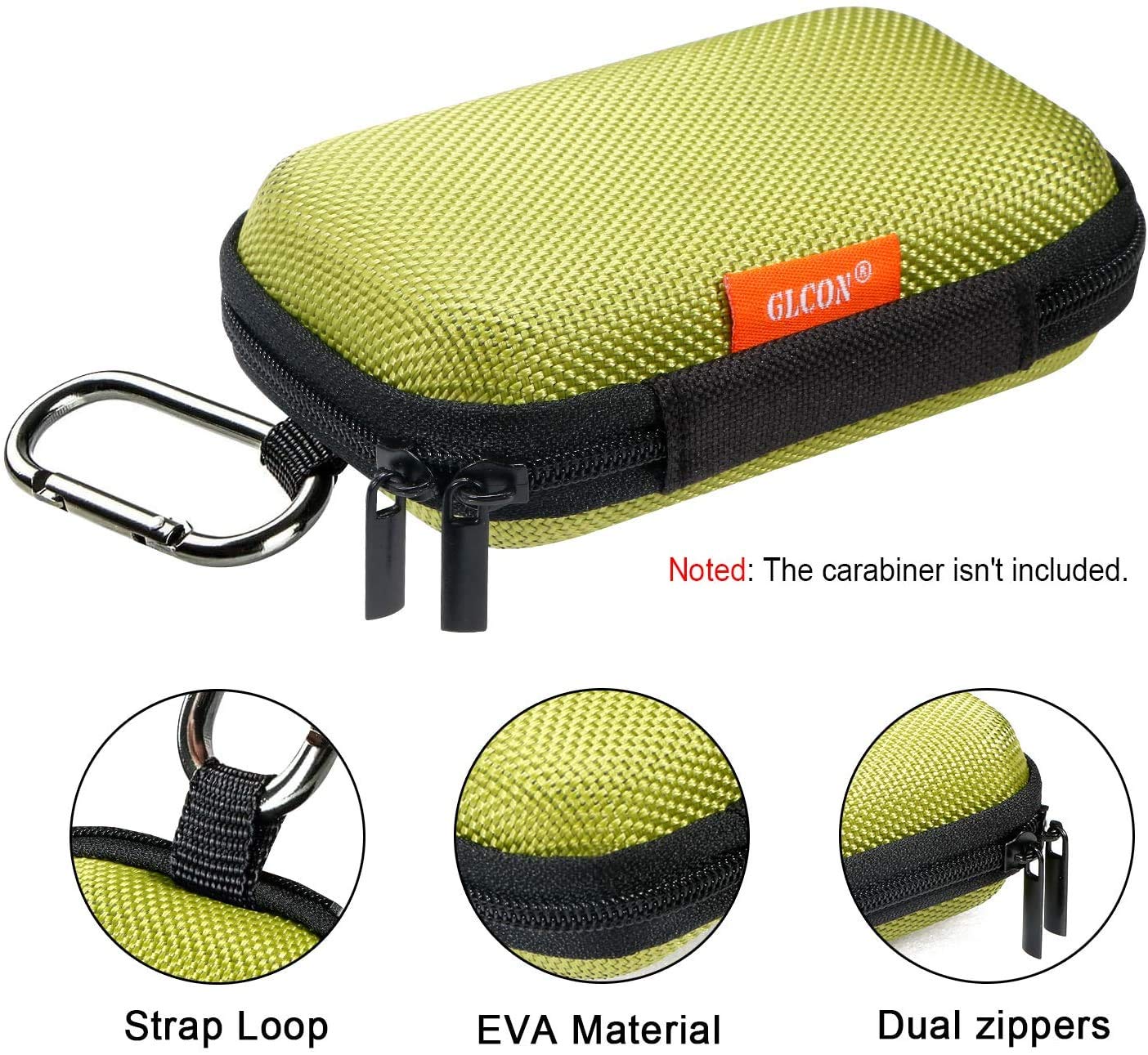 GLCON Rectangle Hard EVA Protective Case - Lightweight Portable Storage Bag with Mesh Pocket & Zipper Closure for Wired/Bluetooth Headphones, Chargers, Coins & Small Accessories (Green) - Perfect for Travel, Office & Daily Organization