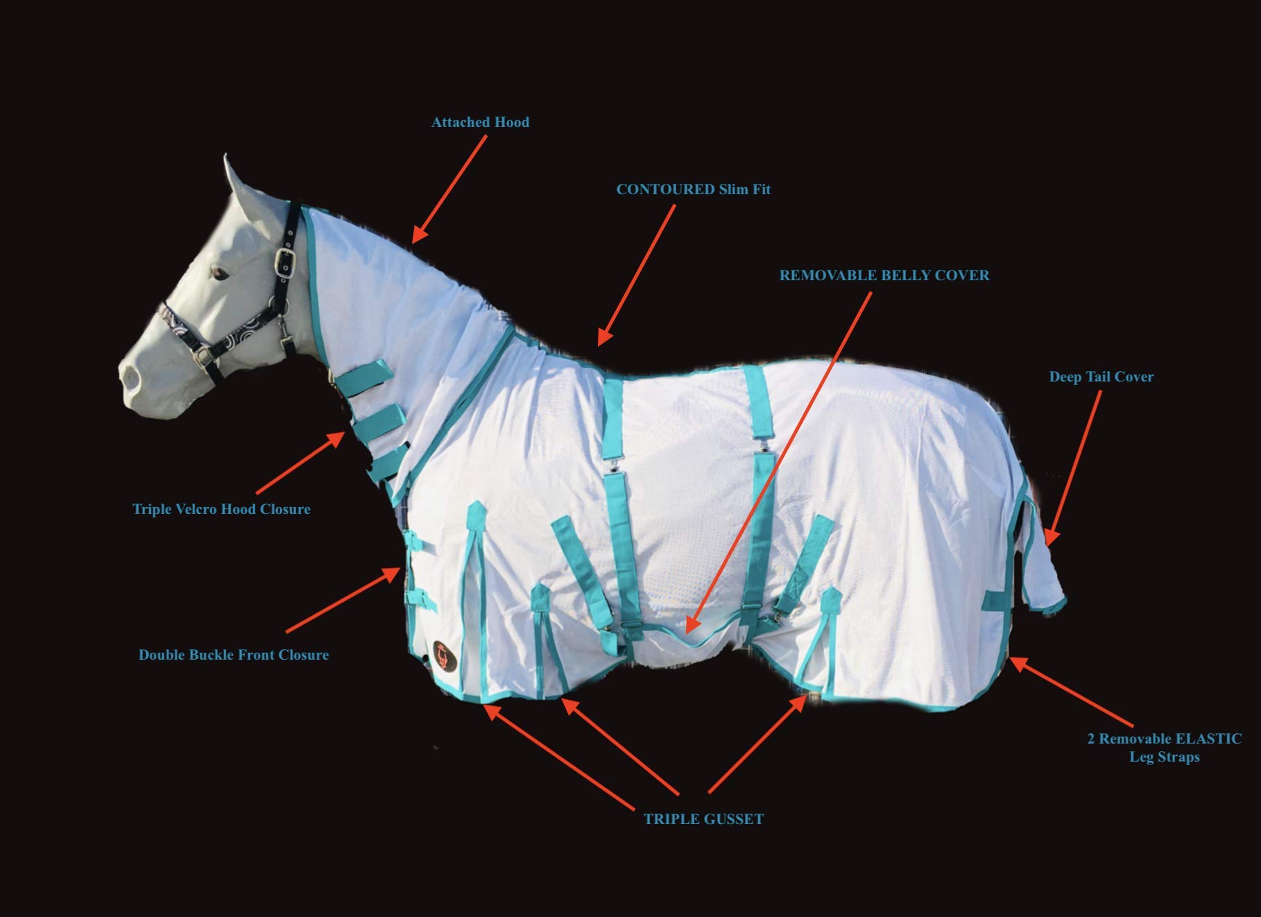 Heavy Duty Horse Fly Sheet with Neck Cover & Detachable Belly Band - Breathable Summer Fly Protection for Horses (72