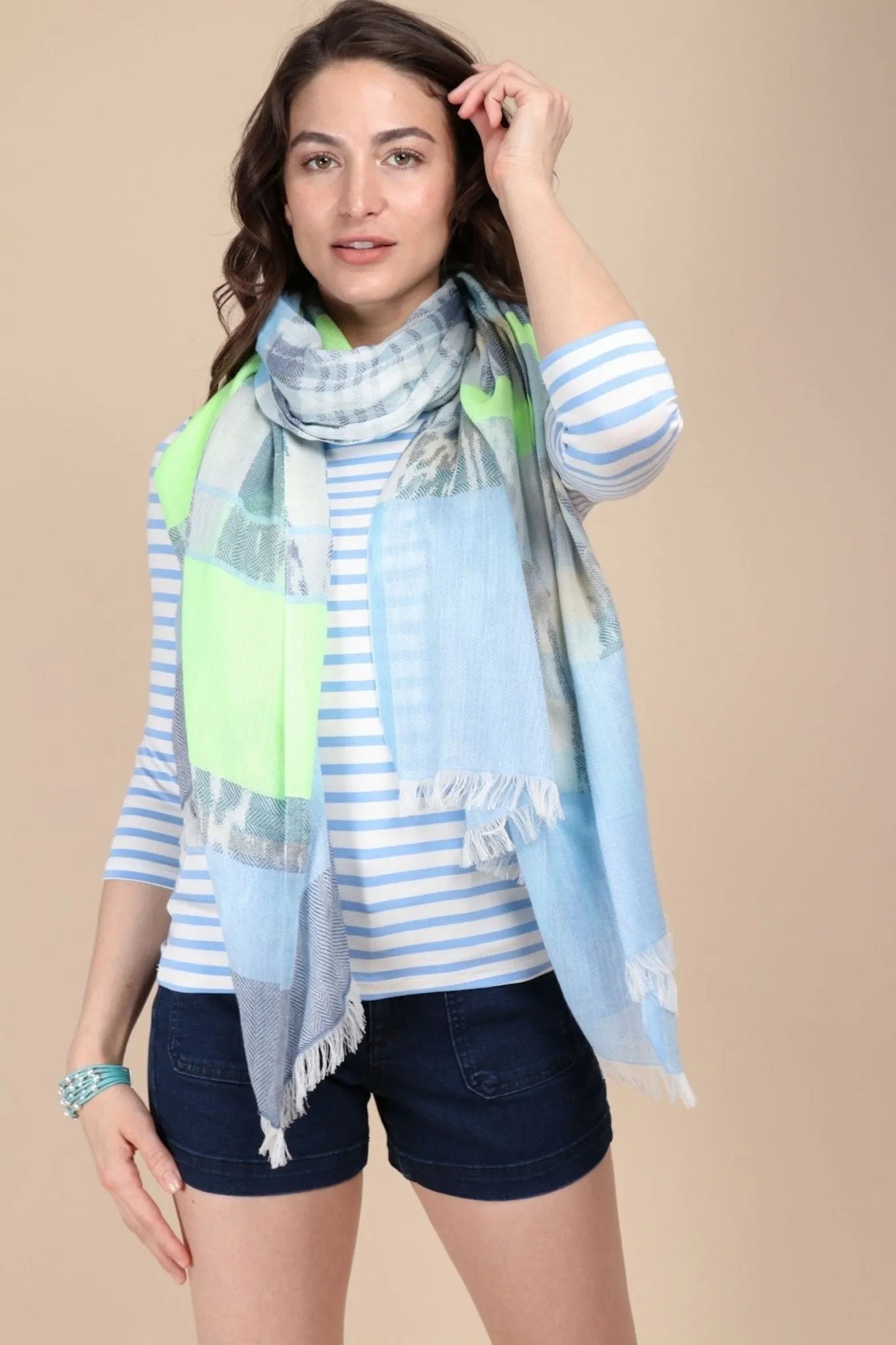 Ebraxas Neon Striped Scarf - Fashionable Lightweight Womens Wrap for Winter, Spring & Fall - Perfect for Outdoor Activities, Travel & Casual Wear