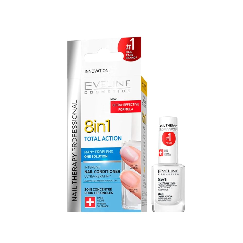 Eveline Cosmetics Total Action 8-in-1 Intensive Nail Treatment & Conditioner - Strengthen, Repair & Nourish Dry Brittle Nails - Perfect for Manicures & At-Home Nail Care