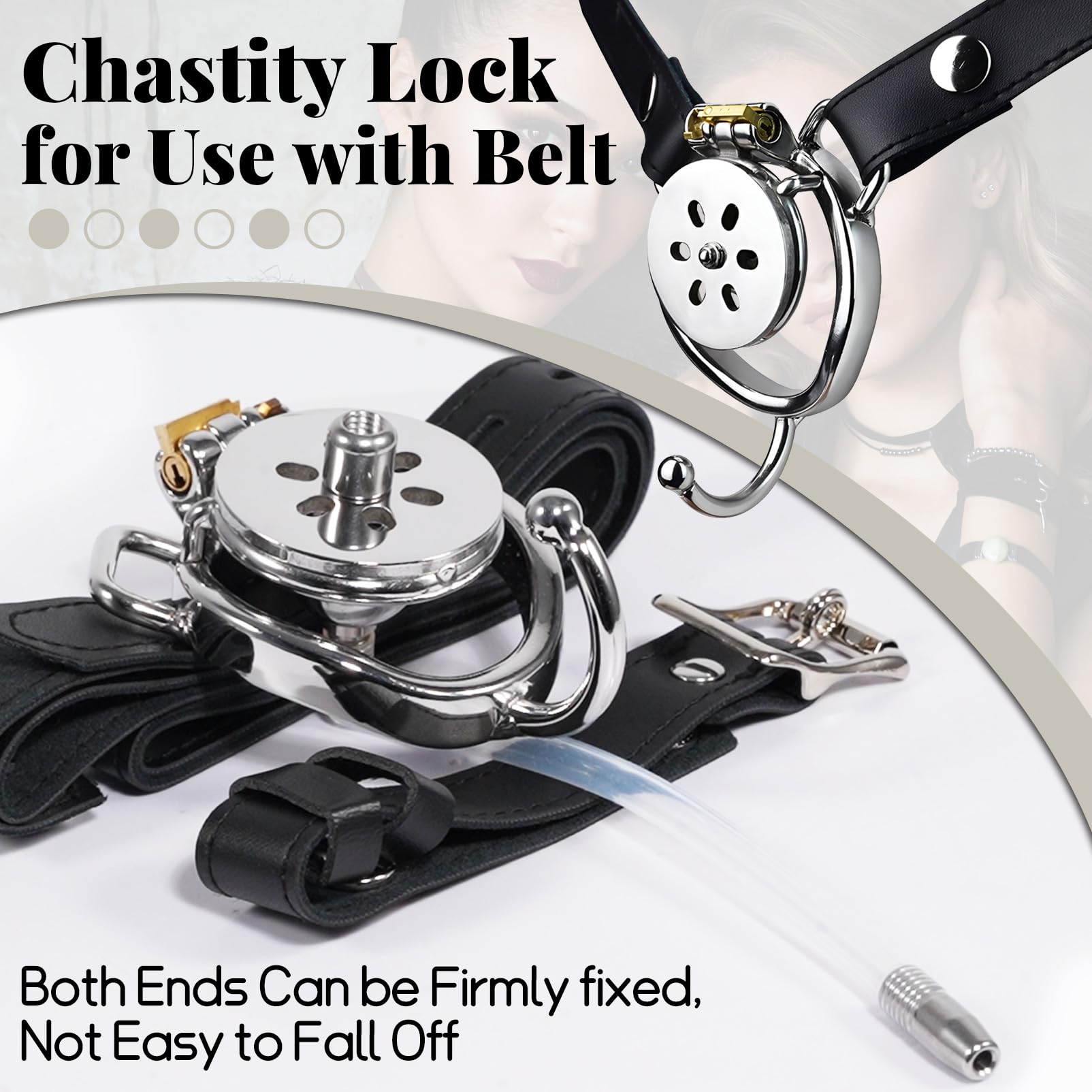 Metal Chastity Cage for Men with Dilator & Belt - Negative Flat Design, Portable Extreme SM Cock Bondage Sex Toy for Couples (50mm Arc Ring, 192+ Belt) - Perfect for BDSM Play, Couples Bondage & Role-Playing Scenes