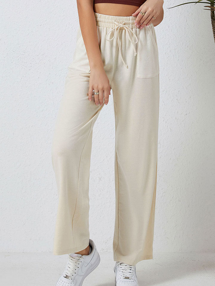 Women's Smocked Waist Drawstring Pocketed Pants - Comfortable Casual Lounge Pants for Yoga, Travel & Home Wear