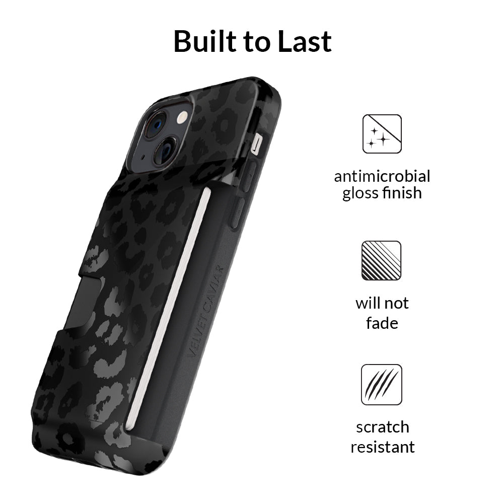 Black Leopard iPhone Wallet Case - Slim Protective Cover with Card Holder for iPhone 13/14/15 - Perfect for Travel, Shopping & Everyday Use