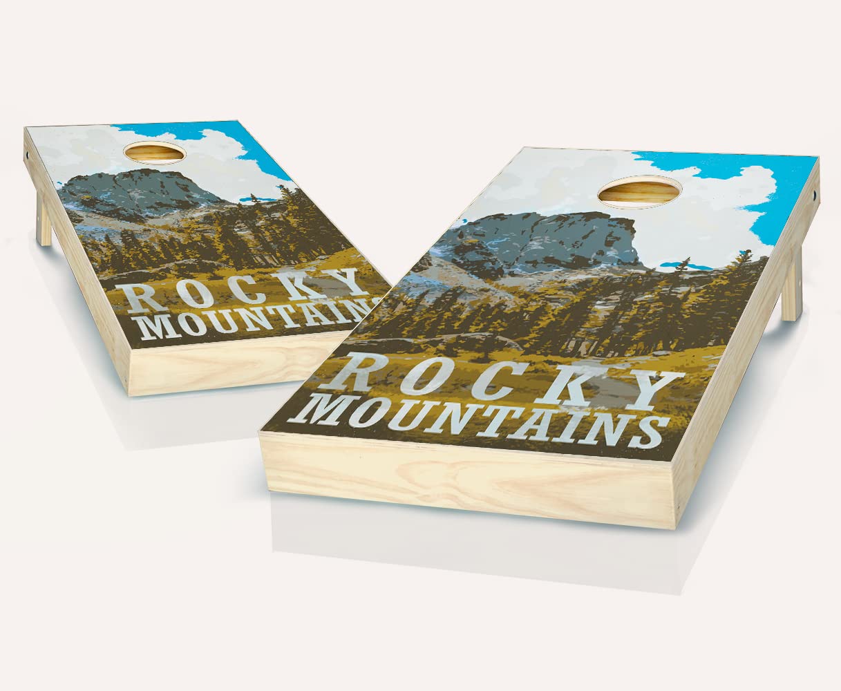 Skip's Garage Rocky Mountain National Park Cornhole Game Set - 2 Premium Boards & 8 Bean Bags with Accessories - Outdoor Lawn Games for Backyard, Tailgating, and Camping Parties