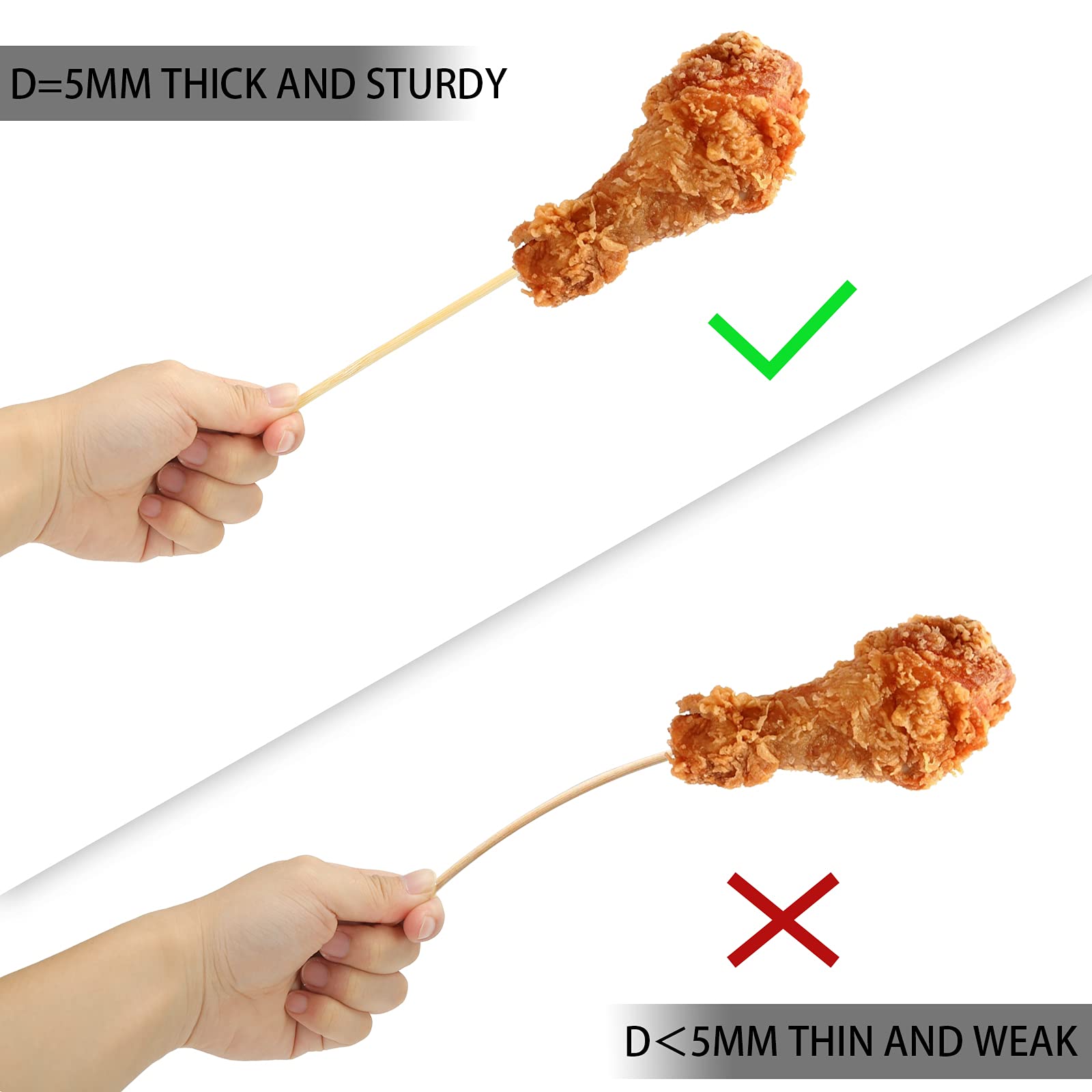 Premium 5mm x 6.25 Inch Birch Bamboo Skewer Sticks for Candy Apples, Cotton Candy, Rock Candy & BBQ - Food Safe Wooden Sticks for Caramel Apples, Lollipops, Corn Dogs & Party Treats