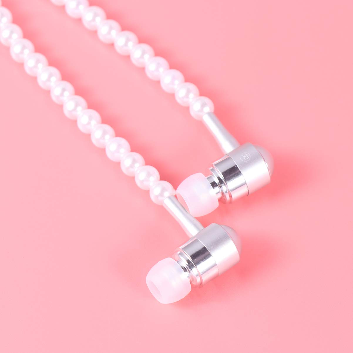 Wireless In-Ear Earbuds with Microphone - Bluetooth Headphones with Remote Control & Built-in Mic | Pearl Chain Design for Women & Students | Perfect for Gym, Commuting & Studying (White)