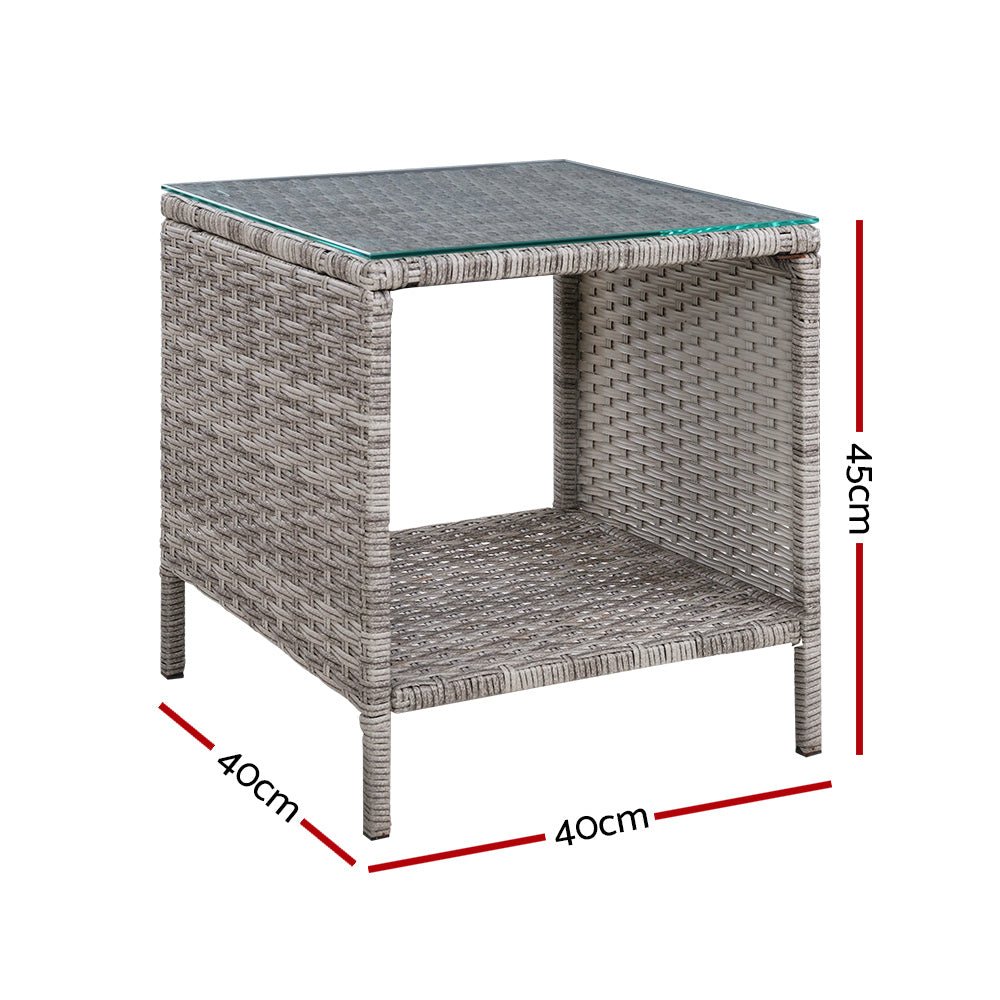 Rattan Coffee Side Table - Wicker Desk for Outdoor & Garden Furniture - Grey Patio Accent for Relaxing in Backyard or Balcony
