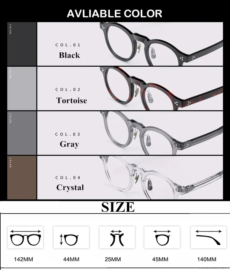 Stylish Black Unisex Acetate Full-Rim Round Eyeglasses 4526 - Perfect for Reading, Work & Everyday Fashion Accessory