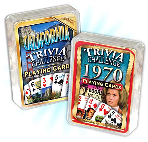 1970s Trivia Playing Cards & California Trivia Card Game Set - Fun Retro Party Games for Adults, Family Game Night, Birthday Gifts & Travel Entertainment