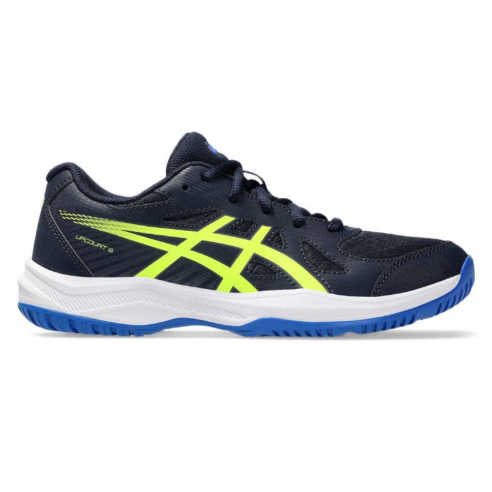 ASICS Upcourt 6 GS Junior Indoor Court Shoes for Kids - Midnight/Safety Yellow | Lightweight Volleyball & Badminton Shoes for Girls & Boys | Perfect for Indoor Sports & Gym Classes