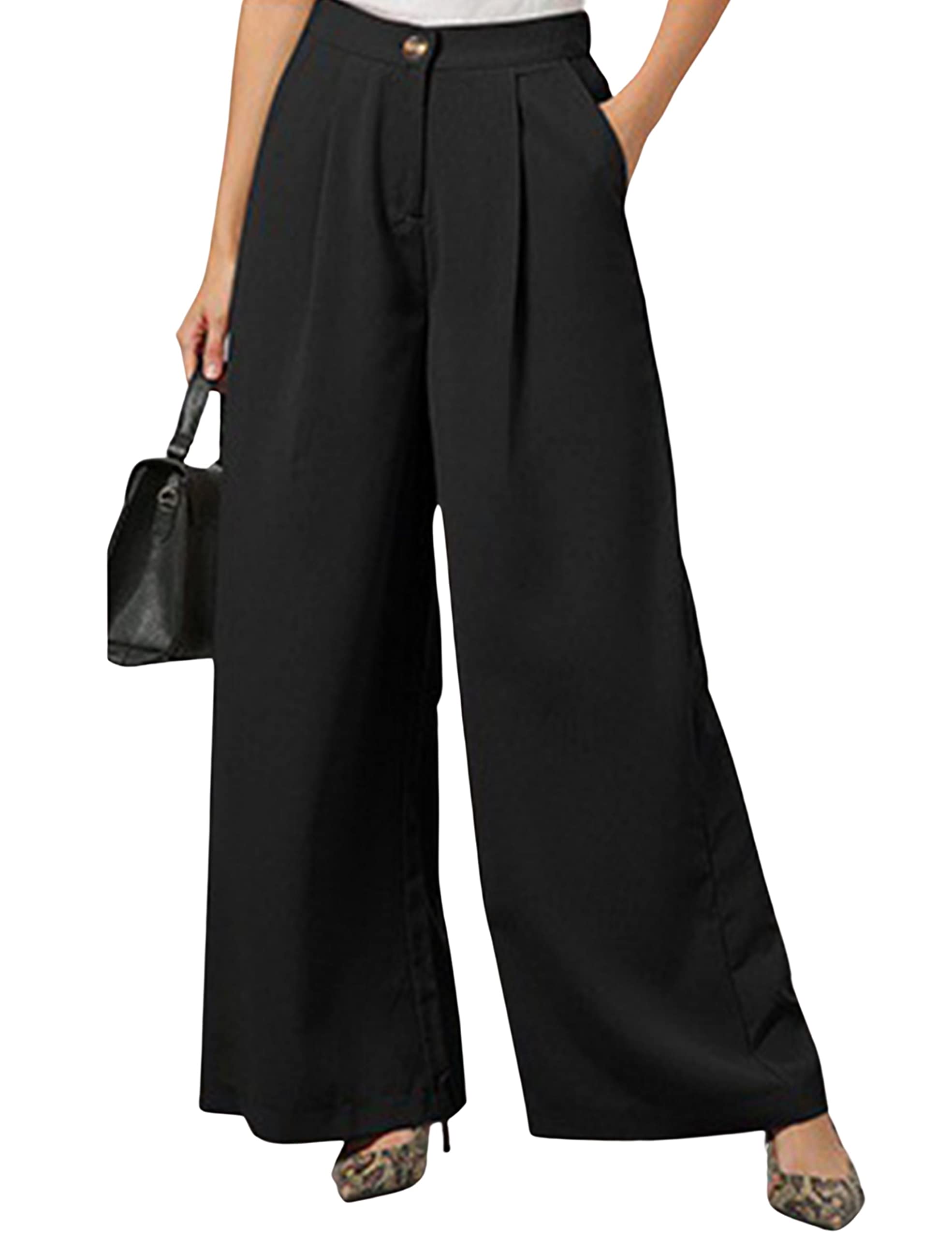 Hooever Women's High Waist Palazzo Pants - Casual Flowy Wide Leg Long Trousers for Summer, Lounge & Office Wear | Comfortable Stretchy Fabric