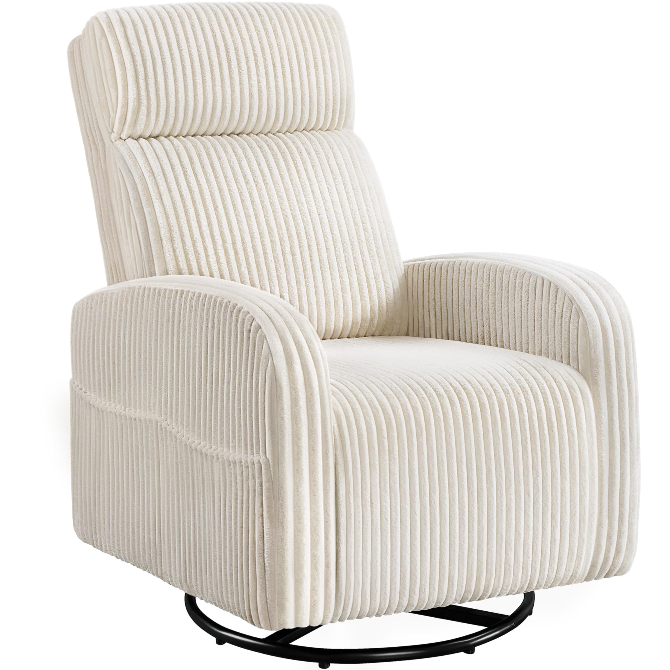Yaheetech 360° Swivel Glider Rocking Chair - High Back Nursery Nursing Chair with Side Pockets, Soft Corduroy Upholstery, Beige - Perfect for Baby Nurseries, Living Rooms & Breastfeeding Comfort