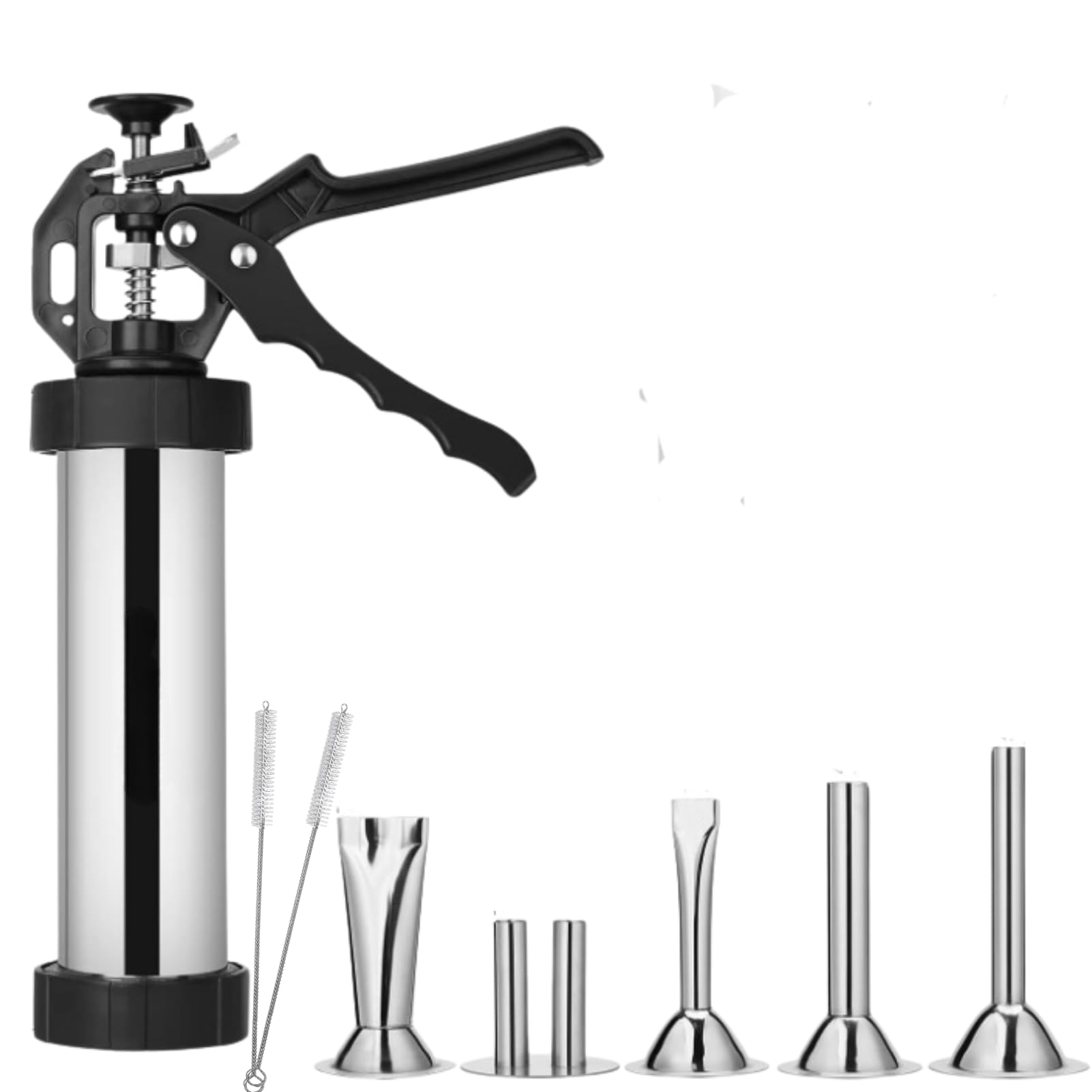 Premium Stainless Steel Jerky Gun & Sausage Stuffer Kit - Heavy Duty Meat Processing Tool with 5 Nozzles & 2 Brushes for Homemade Jerky, Sausages - Perfect for Camping, BBQ, Outdoor Cooking & Home Kitchen Use