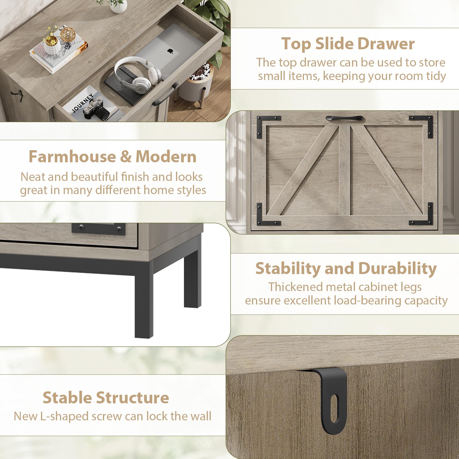 Farmhouse Style Shoe Storage Cabinet - Narrow Entryway Shoe Organizer with 2 Flip Drawers, Free Standing Slim Shoe Rack for Hallway, Foyer, Living Room - Perfect for Small Spaces & Home Organization (Grey)