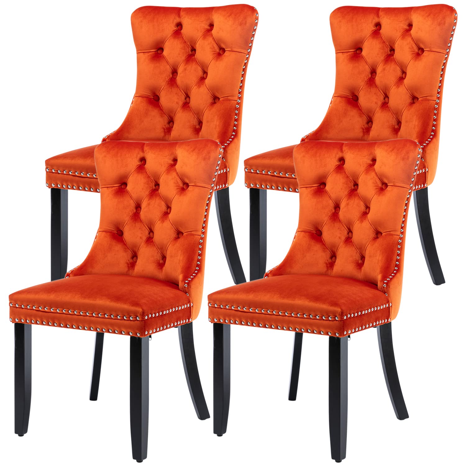 Virabit Velvet Dining Chairs Set of 4 - Tufted Upholstered Kitchen Chairs with Nailhead Trim & Solid Wood Frame - Elegant Velvet Seating for Dining Room, Kitchen or Bedroom (Orange) - Perfect for Family Dinners, Entertaining Guests & Home Decor