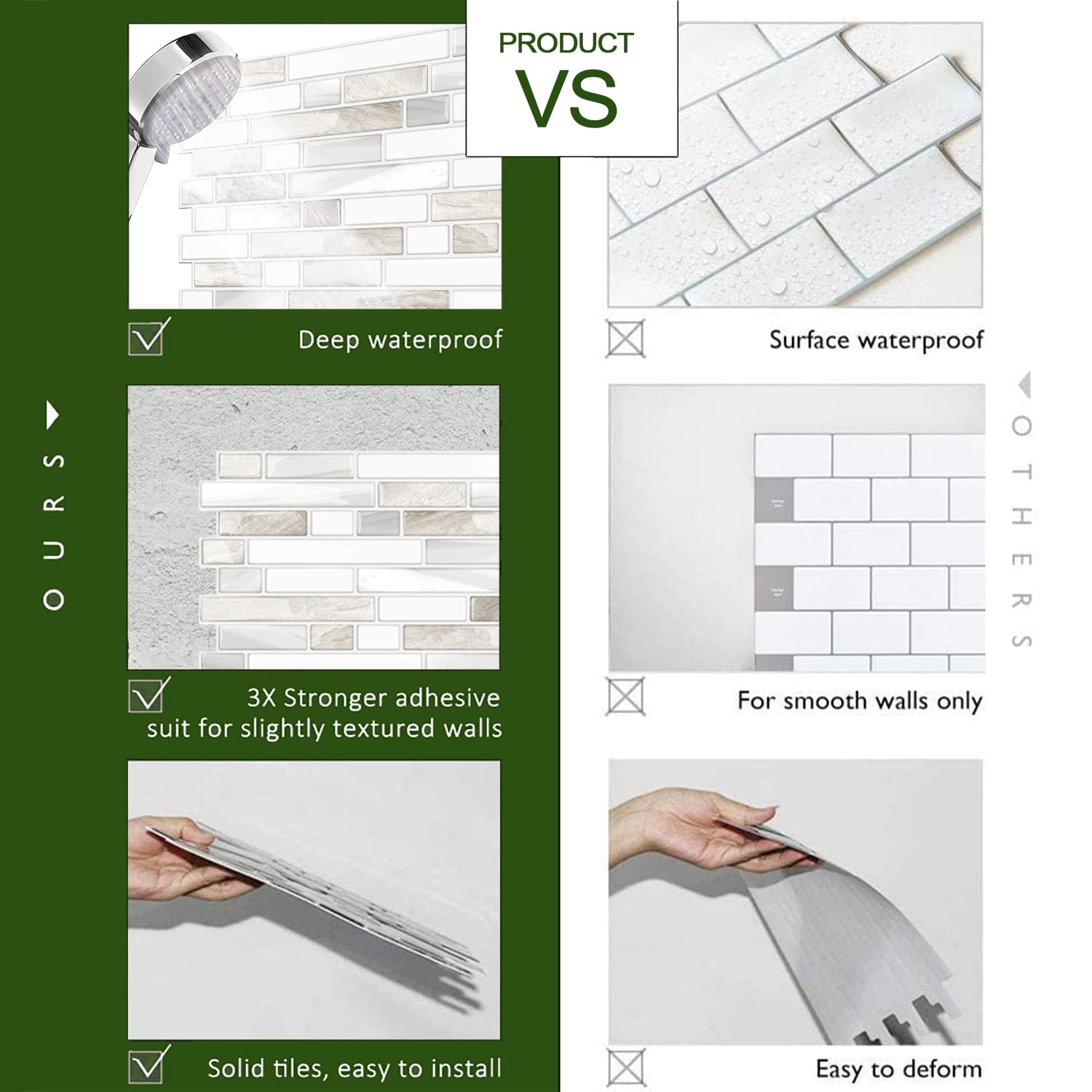STICKGOO Thicker Design Peel and Stick Tile Backsplash - 12”×12” Self Adhesive Kitchen & Bathroom Backsplash - Easy Installation for Walls, Countertops, and Cabinets