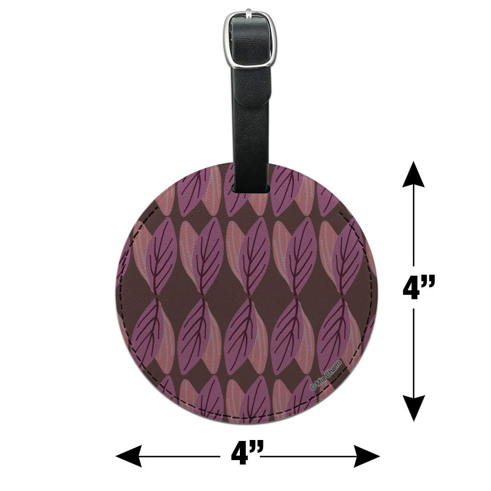 Haruna Round Leather Luggage Tag with Leaves Pattern - Durable Suitcase ID Tag for Carry-On Bags - Perfect for Travel, Business Trips & Vacation