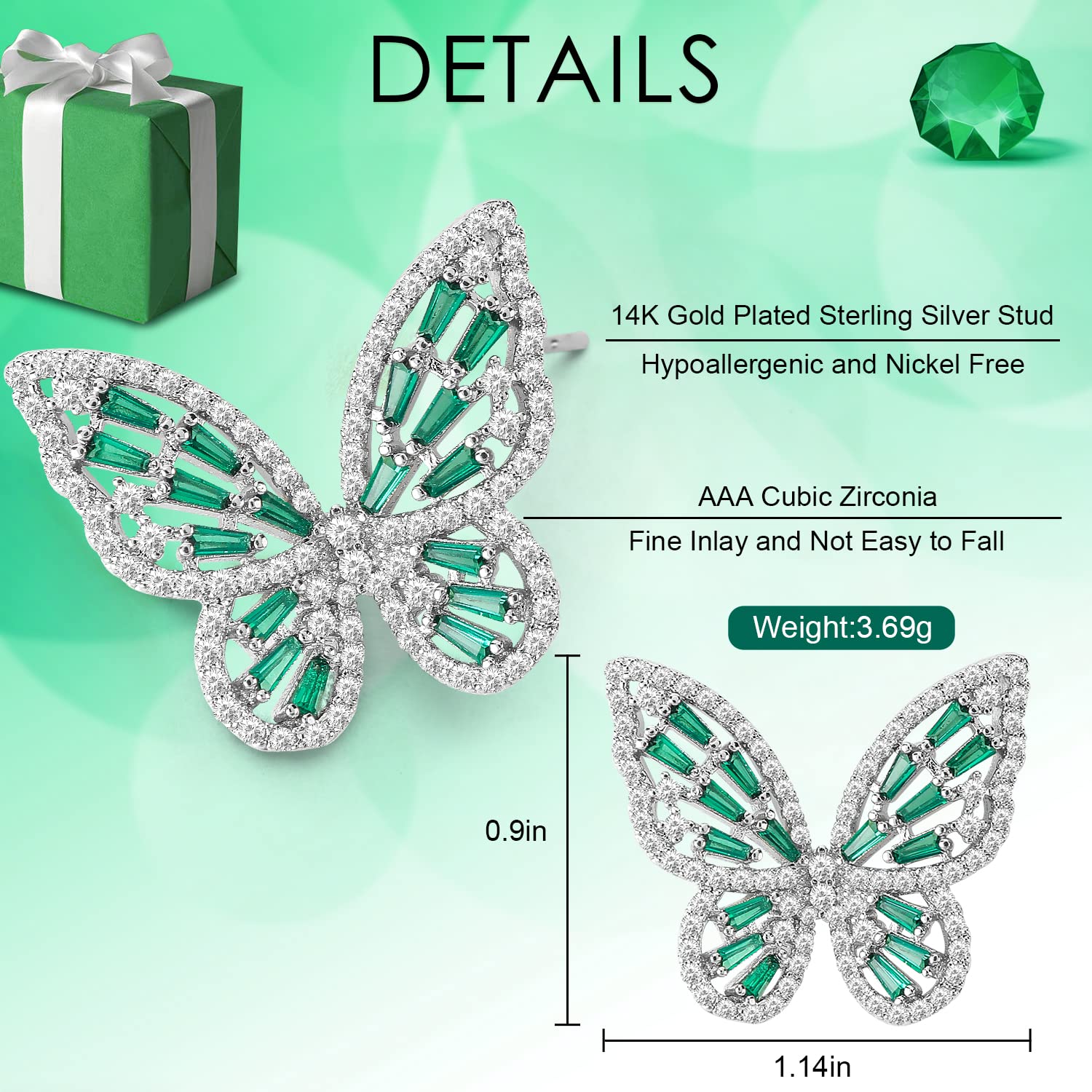 Sparkling Rhinestone Butterfly Bow Earrings for Women - Gold & Silver Cubic Zirconia Stud Drop Dangle Jewelry | Hypoallergenic Sterling Silver CZ Earrings for Valentine's Day, Prom, Wedding, Brides & Mothers | Perfect for Date Nights, Parties & Special Occasions