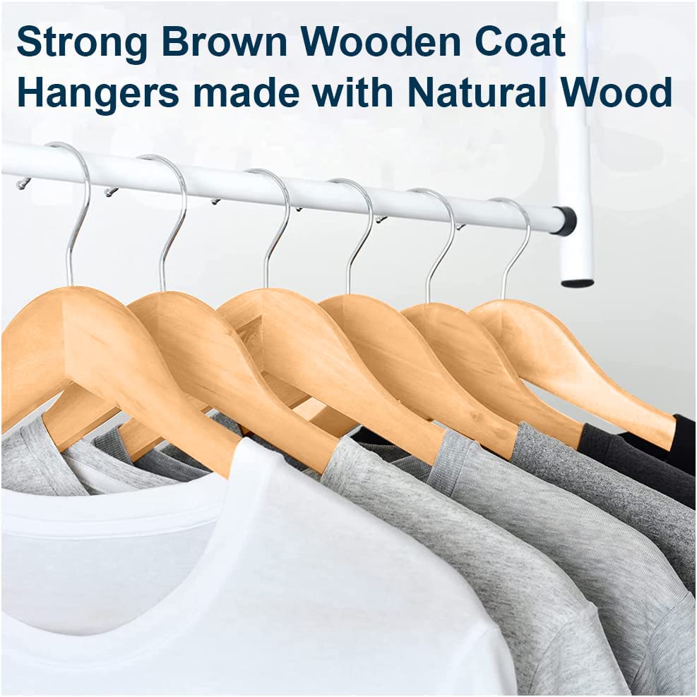 Premium Natural Wooden Coat Hangers - Strong Brown Non-Slip Hangers for Jackets, Pants & Coats with Shoulder Notches - Smooth Finish (Pack of 40) - Ideal for Closet Organization & Wardrobe Storage