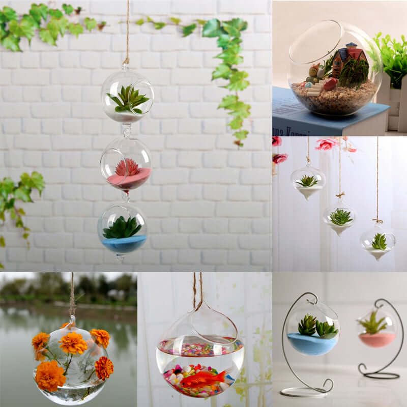 Efavormart 4-Piece Clear Glass Terrarium Set - Hanging Succulent Planters for Air Plants, Mini Cacti & Small Flowers | Perfect for Home Decor, Wedding Centerpieces & Office Desk Decorations