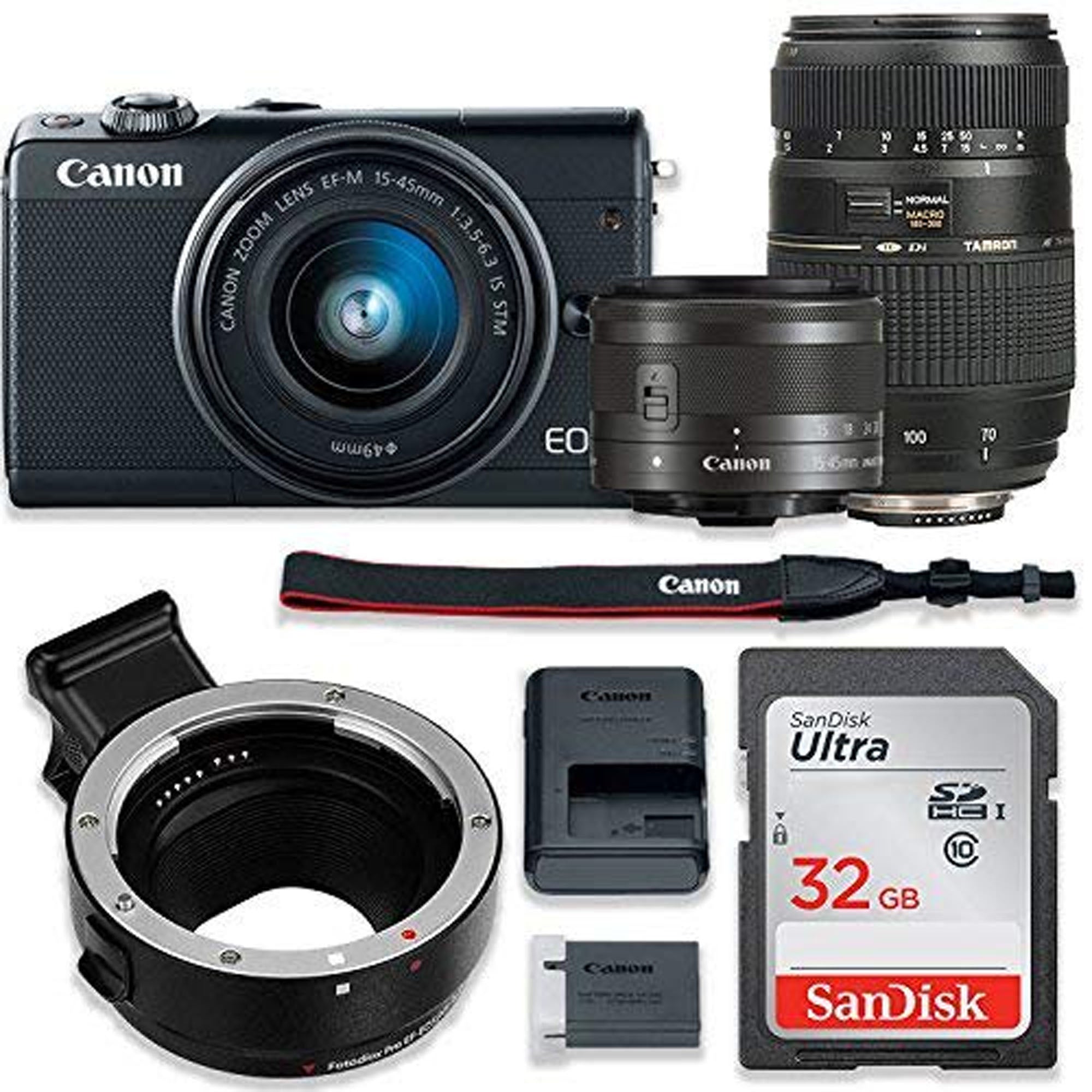 Canon EOS M100 Mirrorless Digital Camera Kit with 15-45mm Lens & Tamron 70-300mm Lens | EF/EF-S to EF-M Mount Adapter | Perfect for Travel Photography, Vlogging & Everyday Shooting